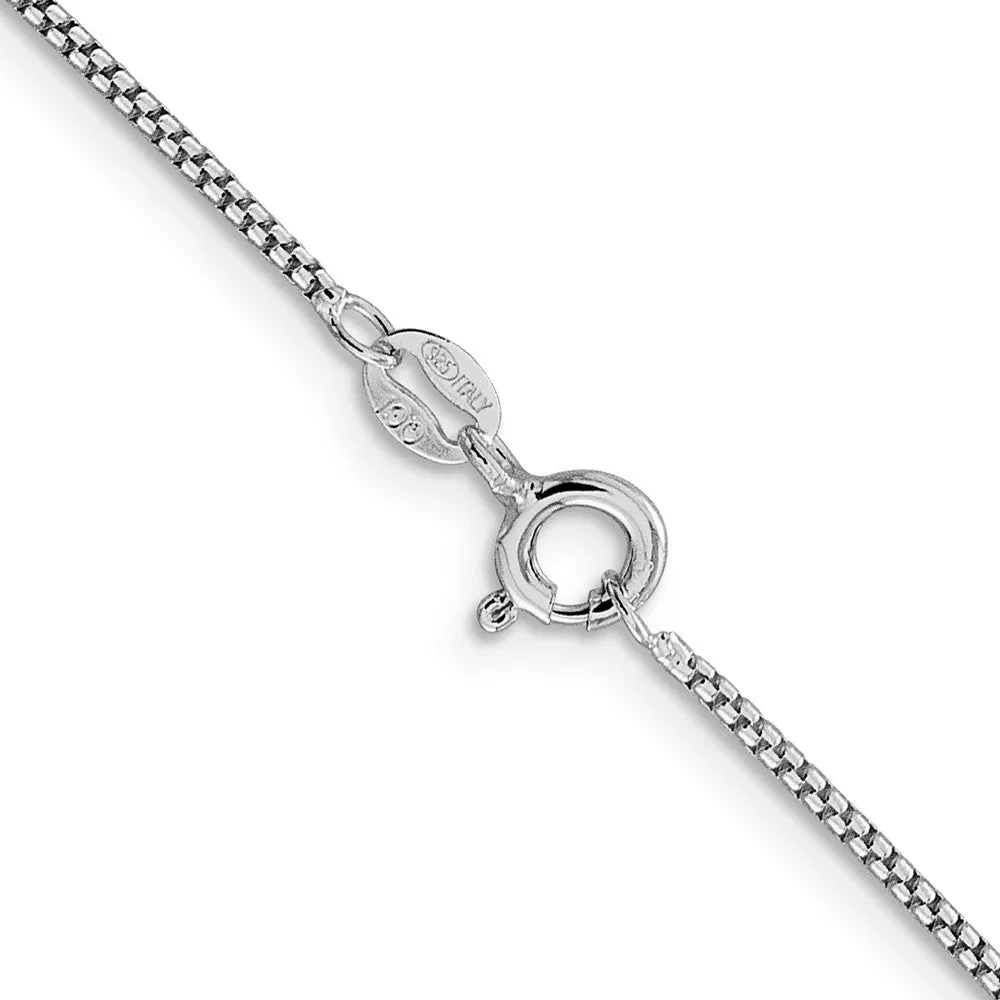 1.25mm Rhodium Plated Sterling Silver Solid Round Box Chain Necklace