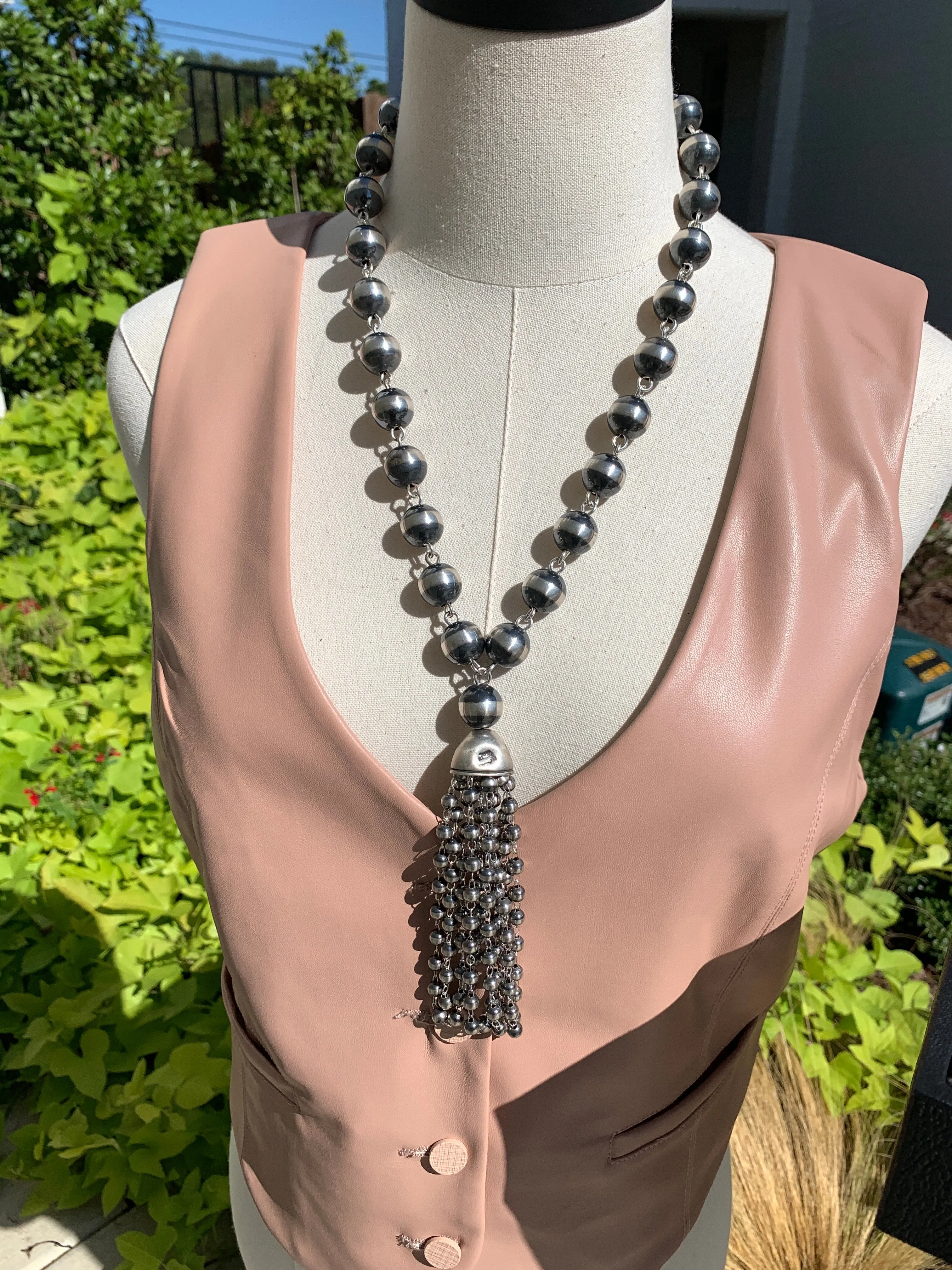 16mm Rosary Pearl Tassel Necklace