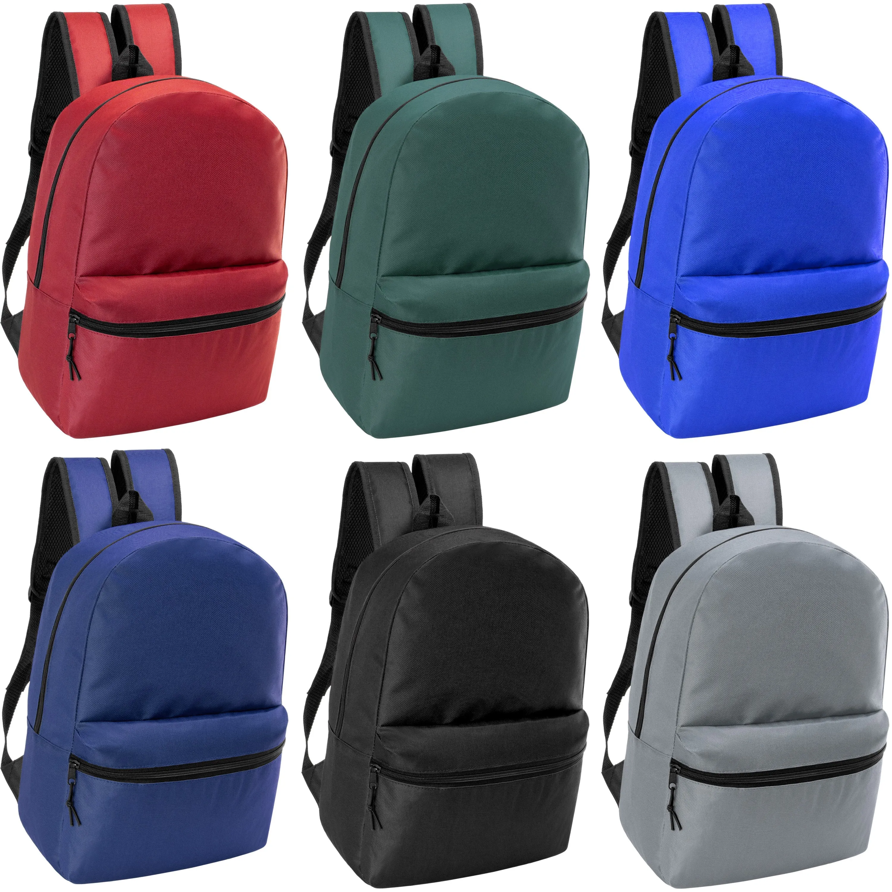 18.5" Kids Basic Wholesale Backpack in 6 Colors - Bulk Case of 24