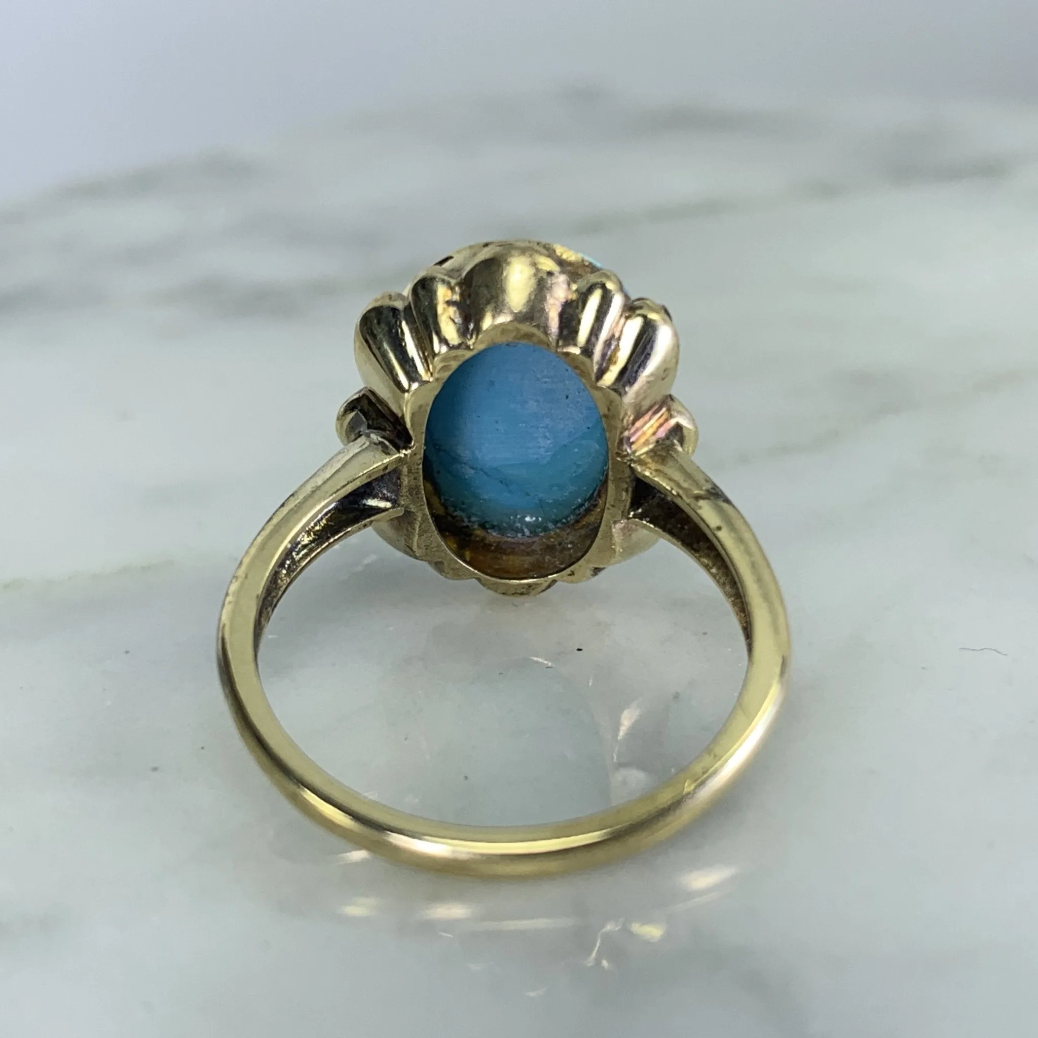 1920s Blue Turquoise Ring in 10K Yellow Gold Setting. Estate Fine Jewelry.  December Birthstone.