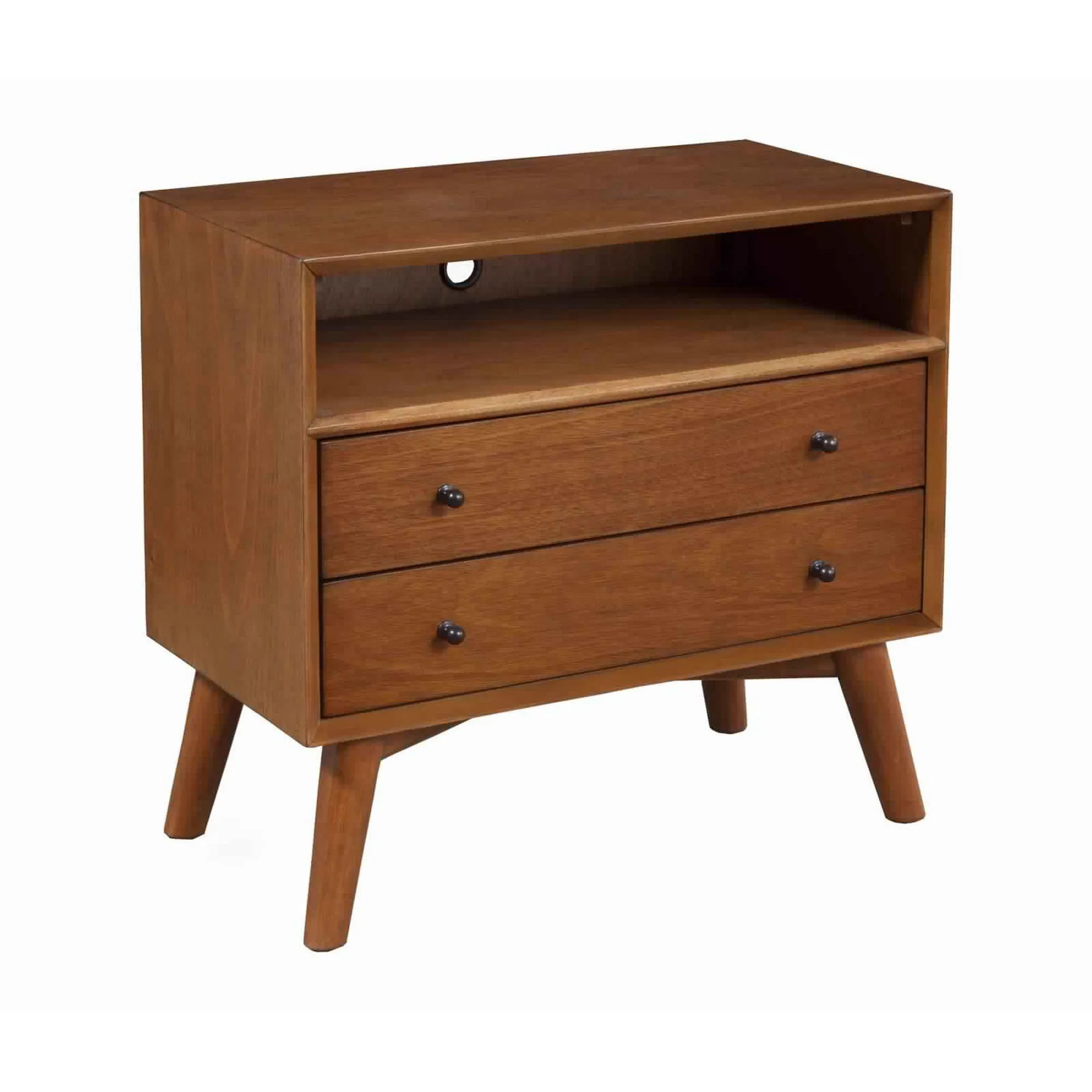 2 Drawer Wooden Nightstand With Open Compartment And Splayed Legs, Brown By Benzara