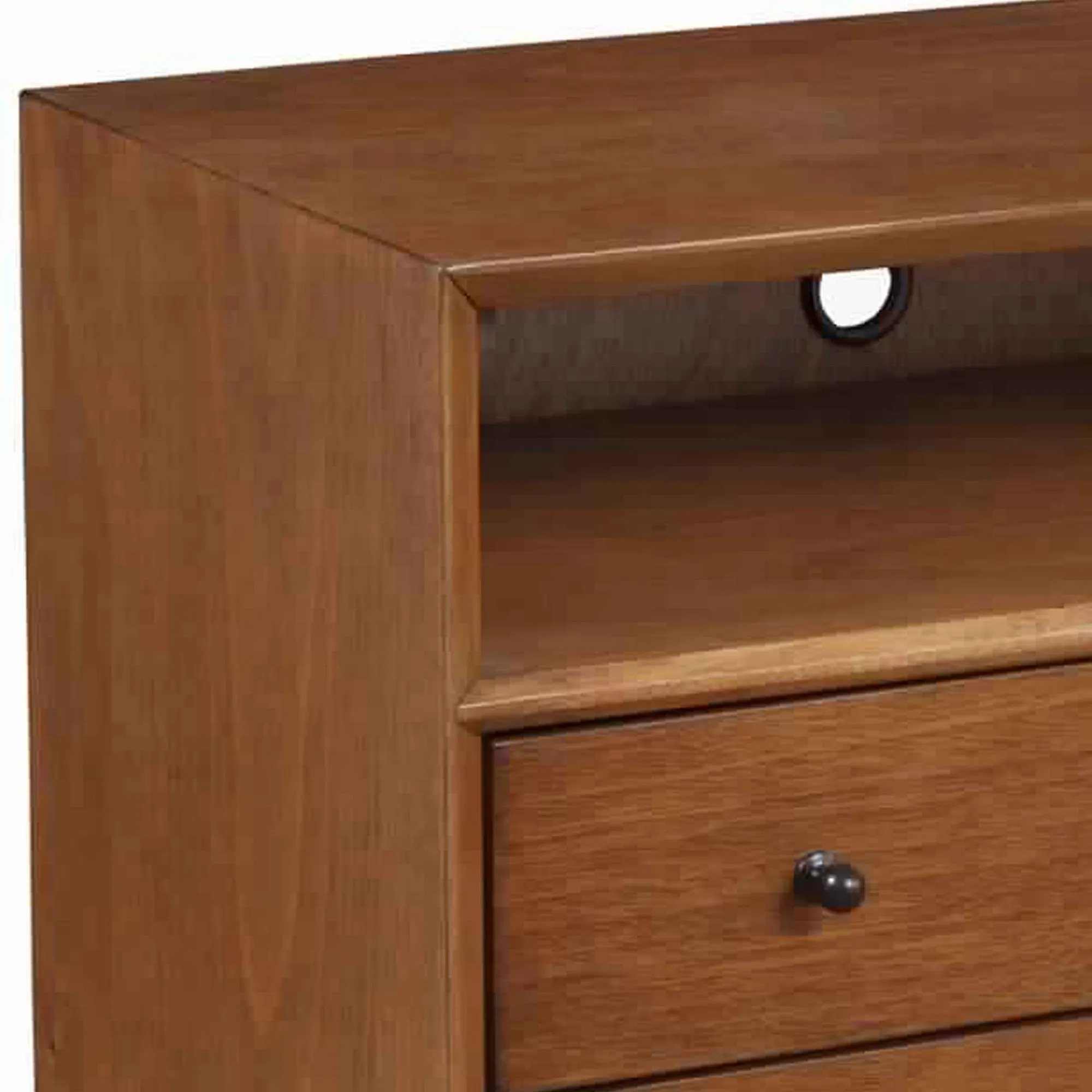 2 Drawer Wooden Nightstand With Open Compartment And Splayed Legs, Brown By Benzara