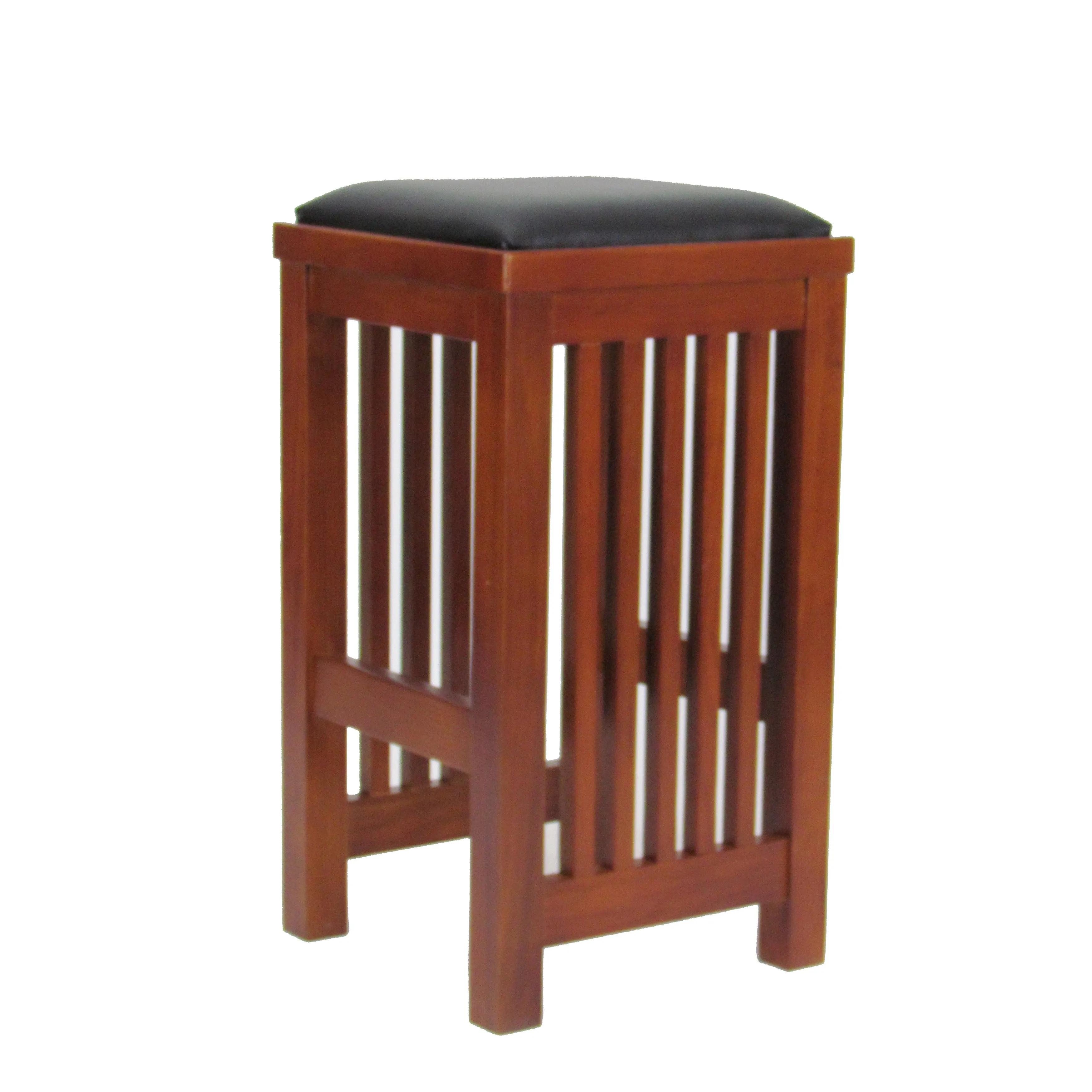 24 Inch Faux Leather Upholstered Wooden Backless Barstool, Oak Brown By Benzara