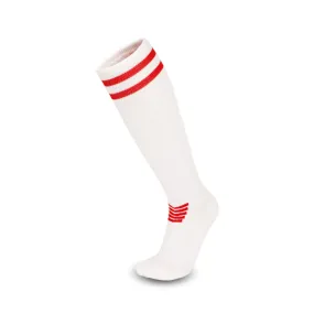 3 Pack Mens White Football Socks with Red Srtiped Cuffs