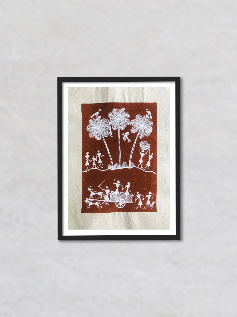 A Rural Landscape, Warli Art by Dilip Bahotha