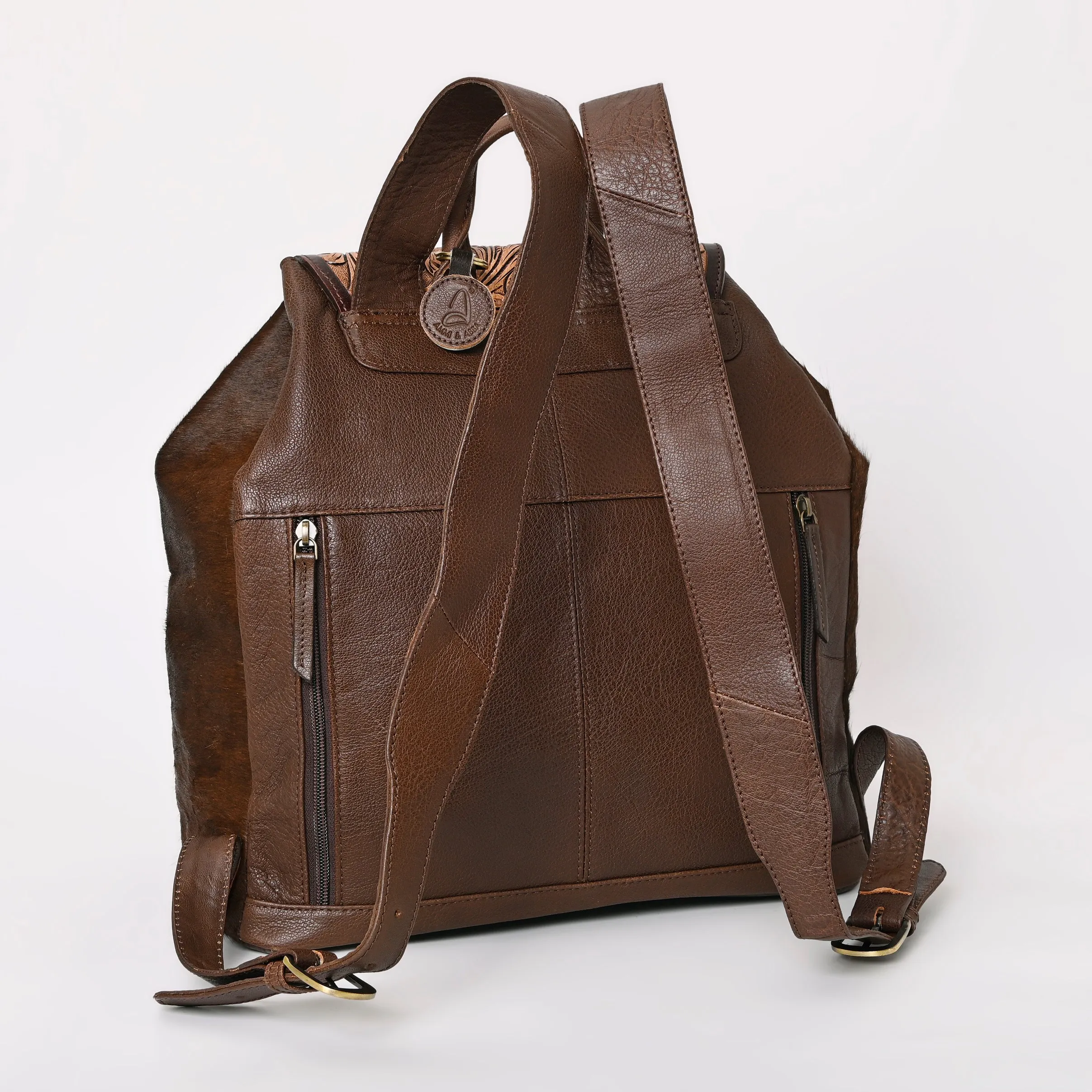 A&A-873  Montana West Genuine Hair-On Cowhide Leather Hand Tooled Collection Backpack