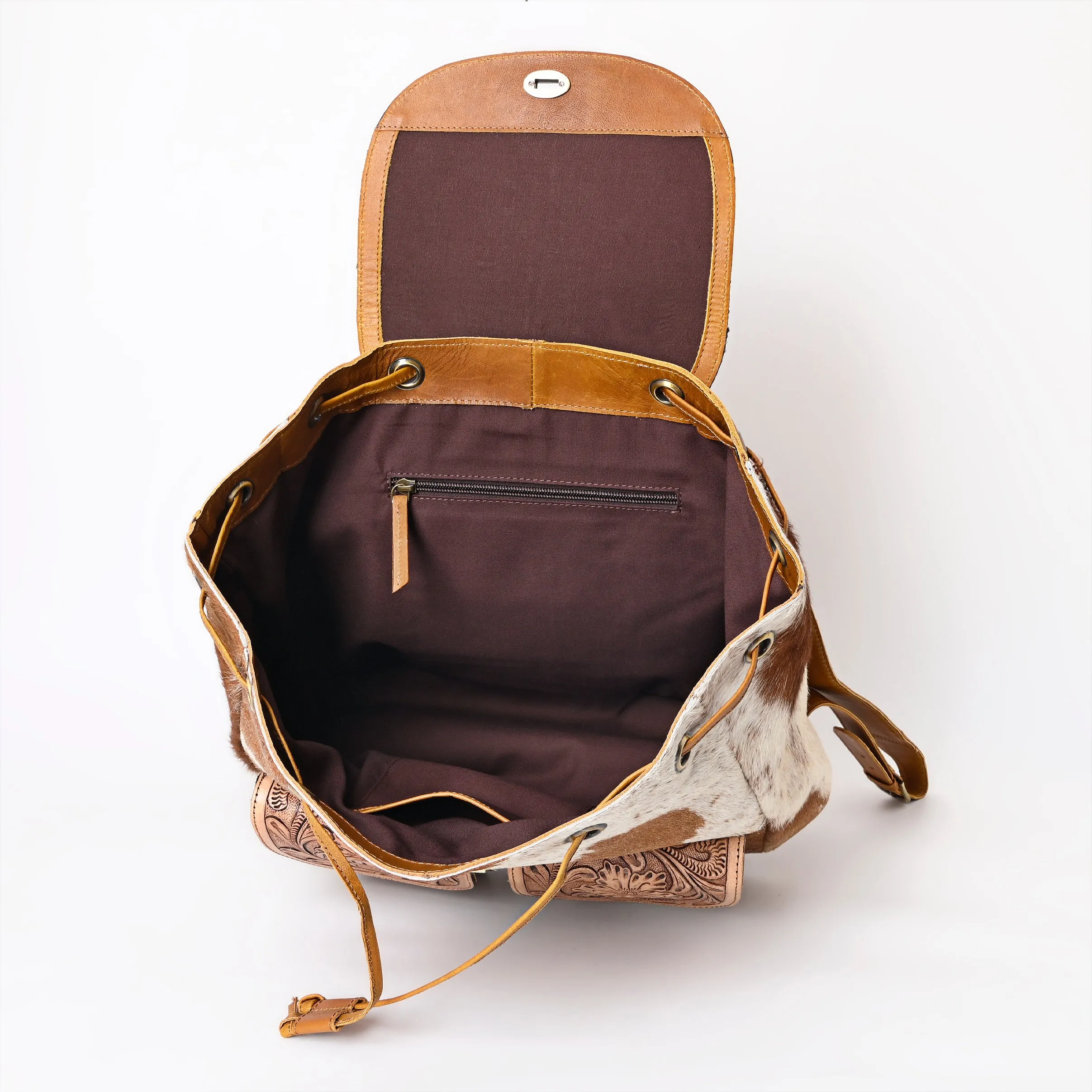 A&A-873  Montana West Genuine Hair-On Cowhide Leather Hand Tooled Collection Backpack