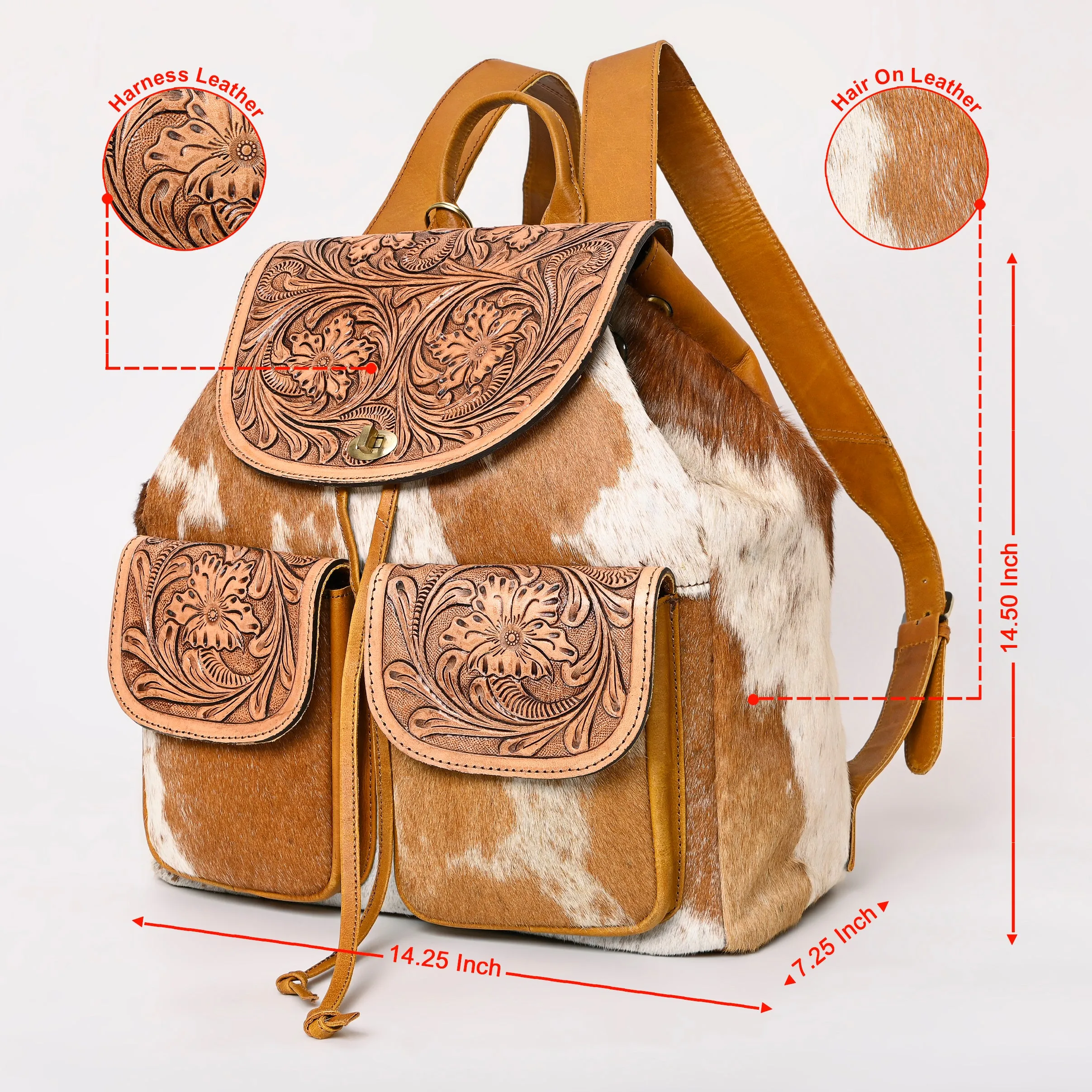 A&A-873  Montana West Genuine Hair-On Cowhide Leather Hand Tooled Collection Backpack