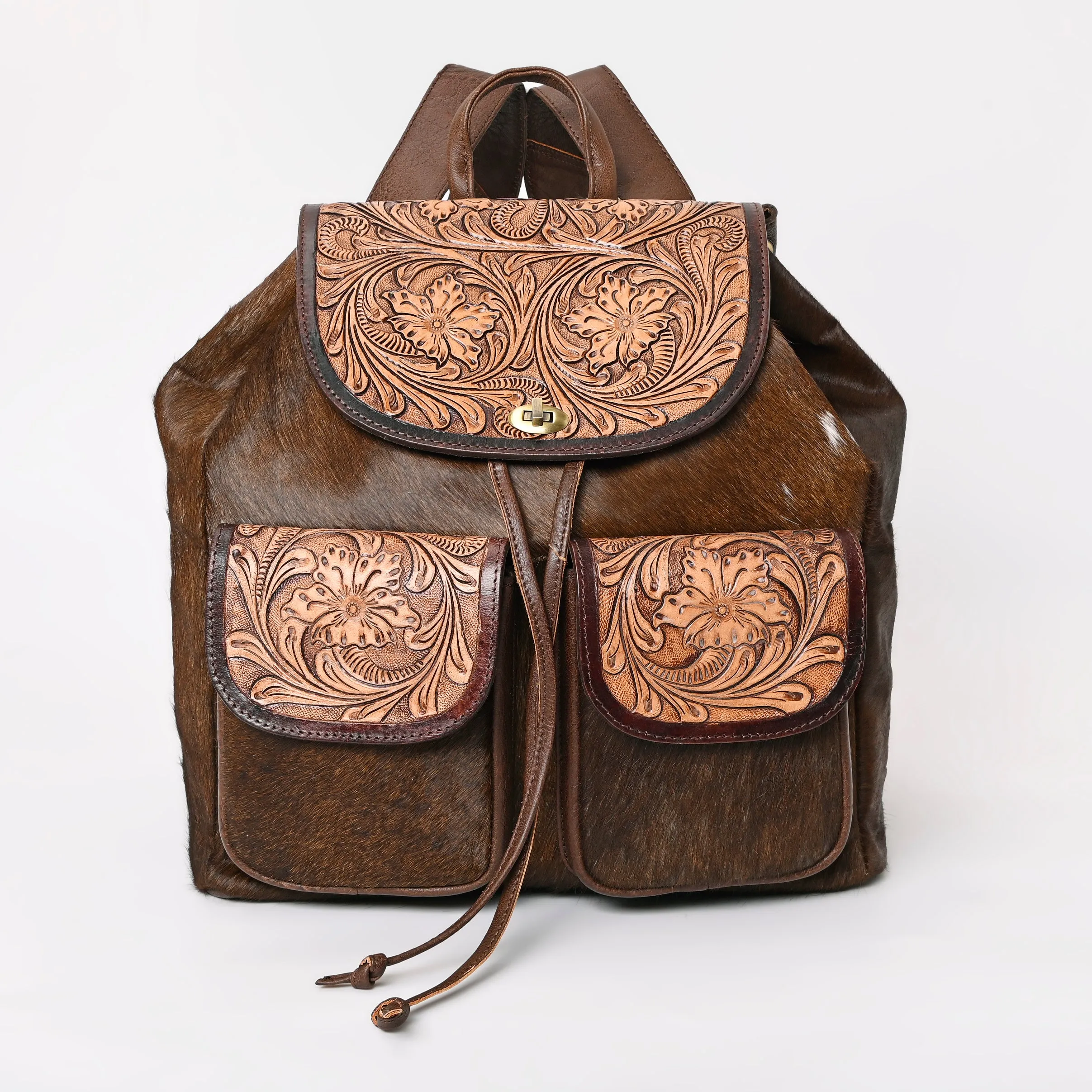 A&A-873  Montana West Genuine Hair-On Cowhide Leather Hand Tooled Collection Backpack