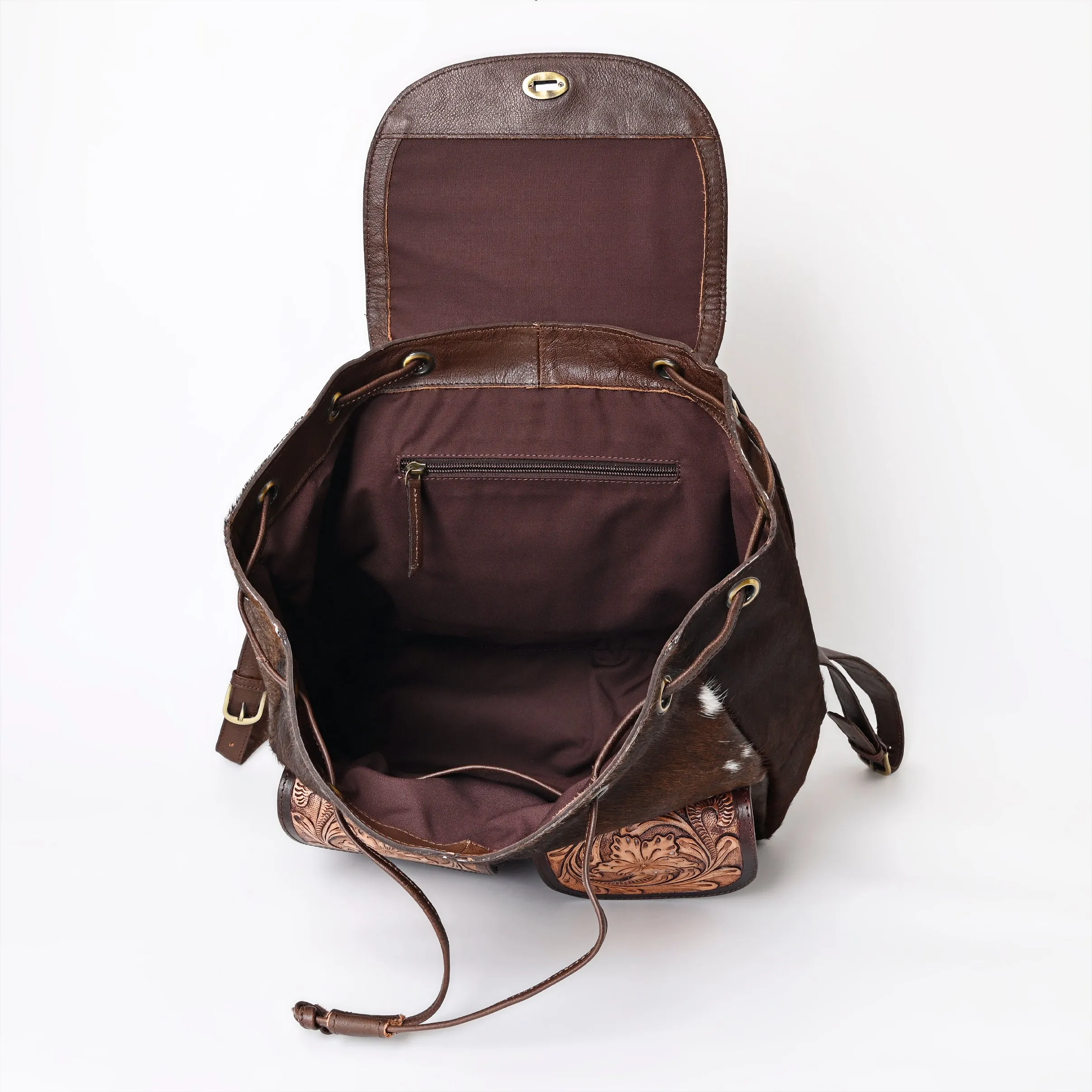 A&A-873  Montana West Genuine Hair-On Cowhide Leather Hand Tooled Collection Backpack