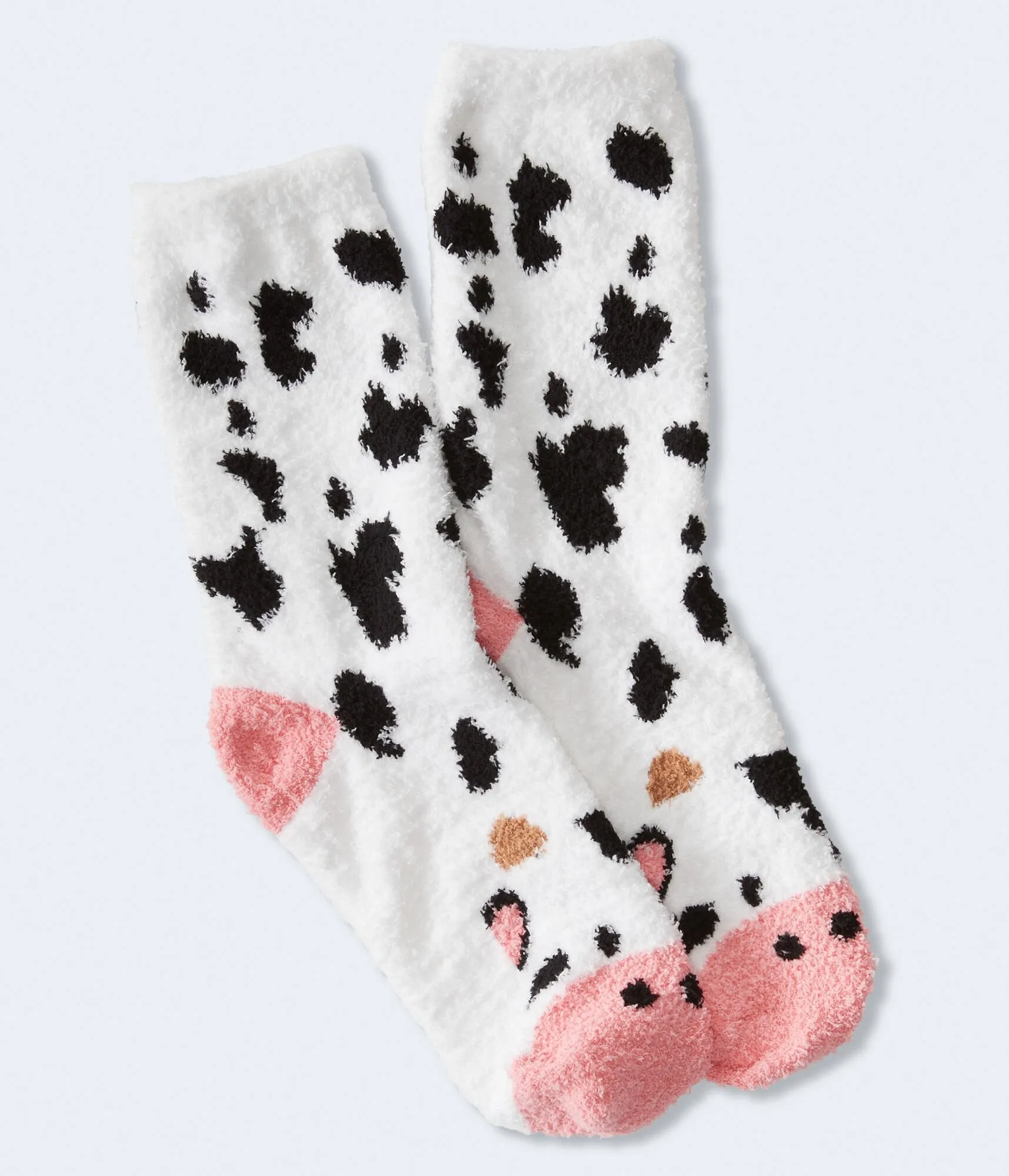 Aeropostale Womens' Cow Fuzzy Crew Socks - White - Size One Size - Polyester - Teen Fashion & Clothing Bleach