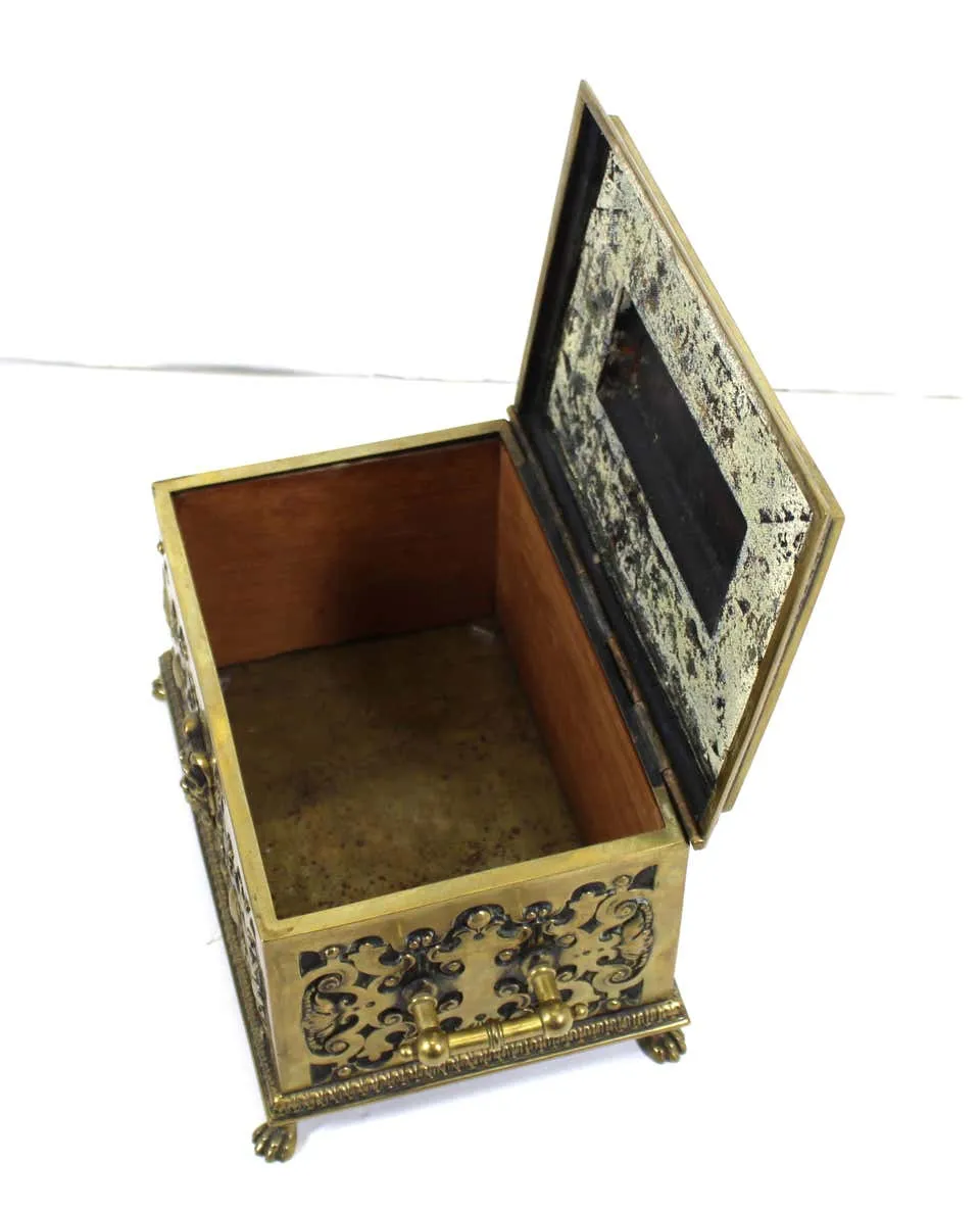 American Aesthetic Movement Ornate Cast Bronze Casket Humidor Box with Grotesque