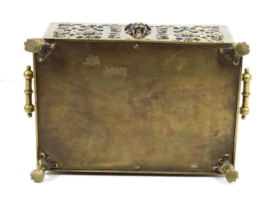 American Aesthetic Movement Ornate Cast Bronze Casket Humidor Box with Grotesque