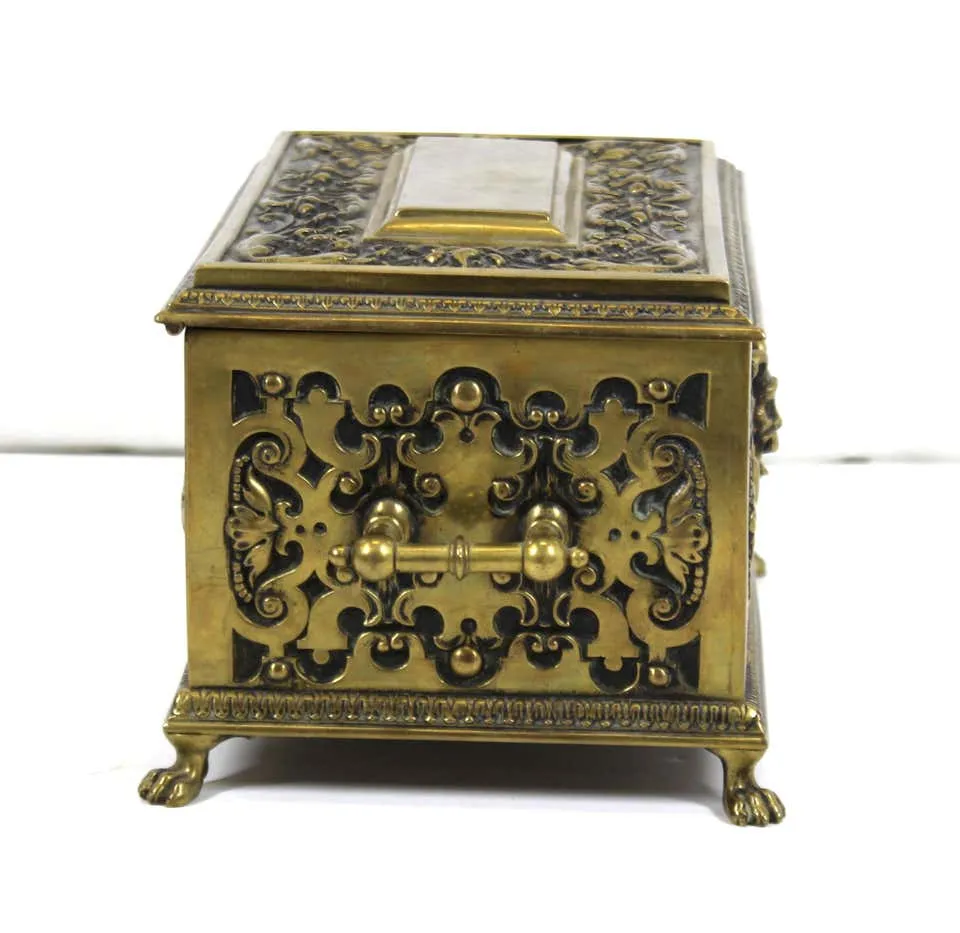 American Aesthetic Movement Ornate Cast Bronze Casket Humidor Box with Grotesque