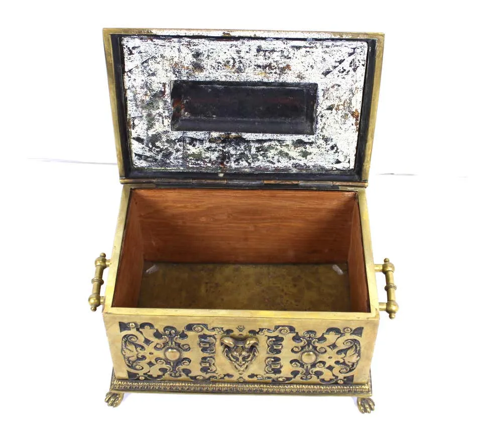 American Aesthetic Movement Ornate Cast Bronze Casket Humidor Box with Grotesque