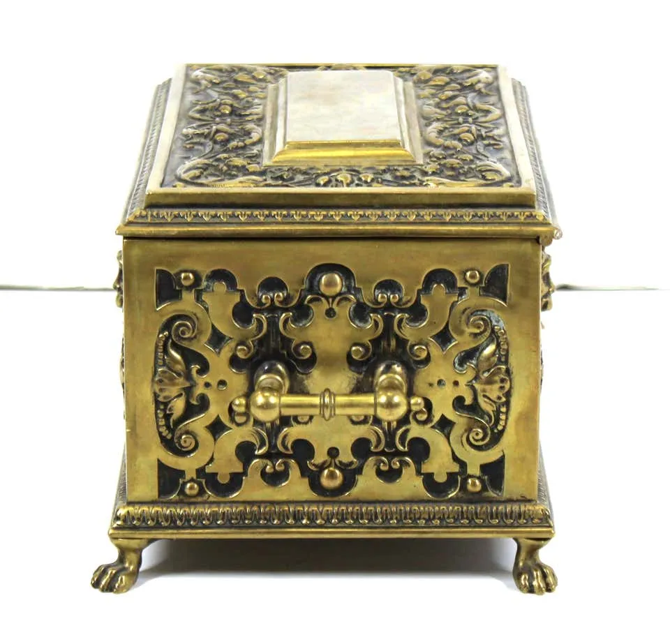 American Aesthetic Movement Ornate Cast Bronze Casket Humidor Box with Grotesque