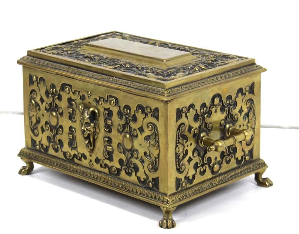 American Aesthetic Movement Ornate Cast Bronze Casket Humidor Box with Grotesque