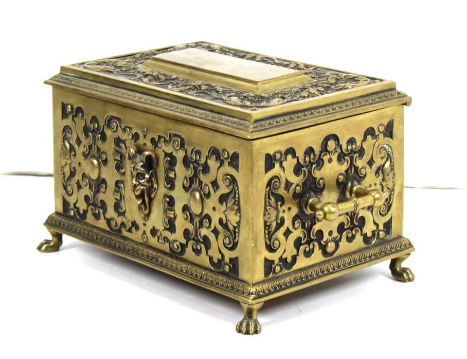 American Aesthetic Movement Ornate Cast Bronze Casket Humidor Box with Grotesque