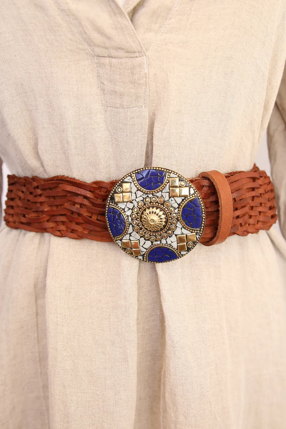 ART N' VINTAGE OTTO BRAIDED LEATHER BELT TAN