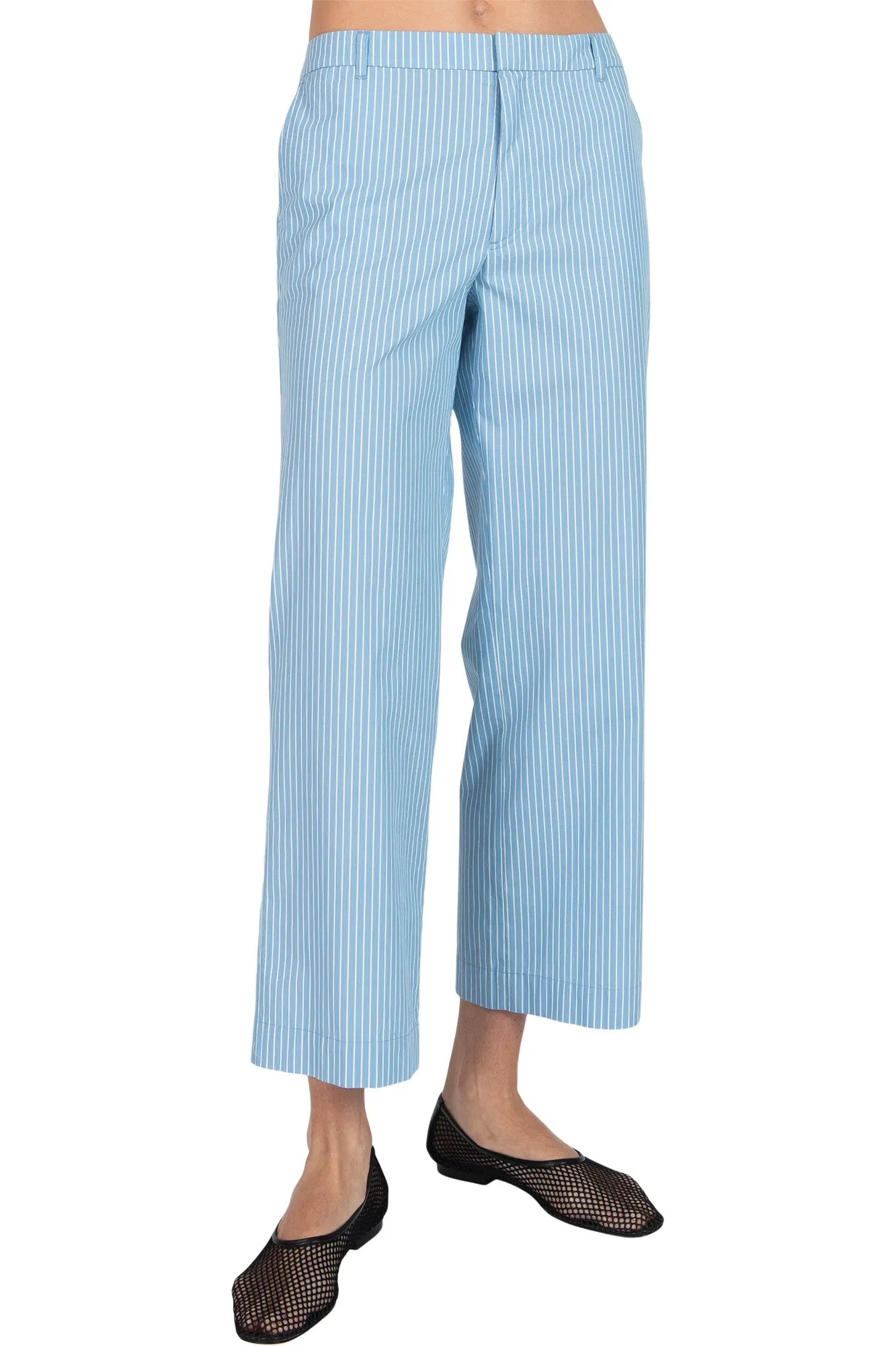 ATM Superfine Twill Stripe Boyfriend Pants in Summer Sky - White