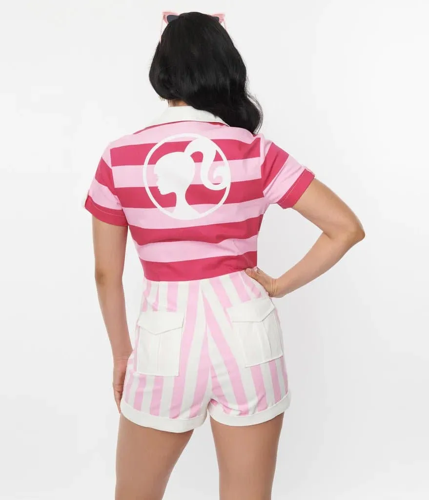 Barbie x Unique Vintage Barbie Pink Multi Stripes Mia Romper