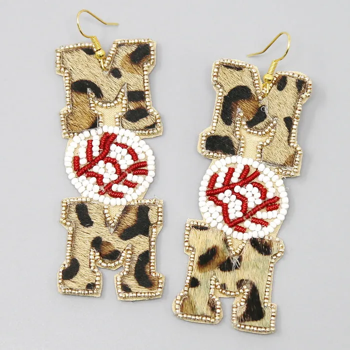 Baseball Mom Seed Beaded Fur Earrings