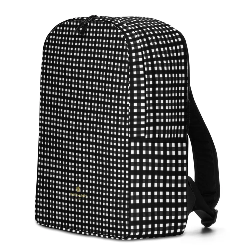 Black Buffalo Minimalist Backpack, White Plaid Print Modern Laptop Backpack-Made in EU