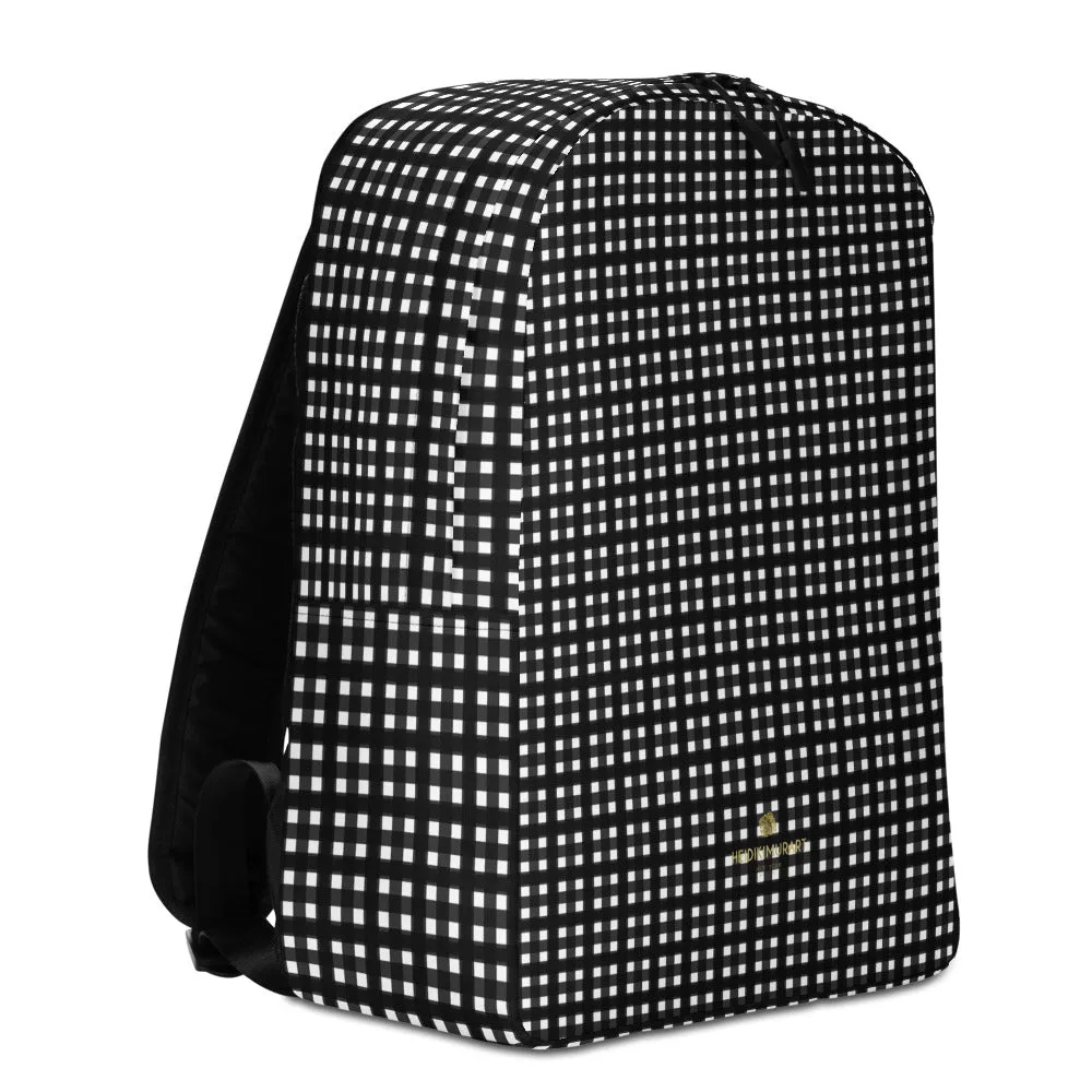 Black Buffalo Minimalist Backpack, White Plaid Print Modern Laptop Backpack-Made in EU