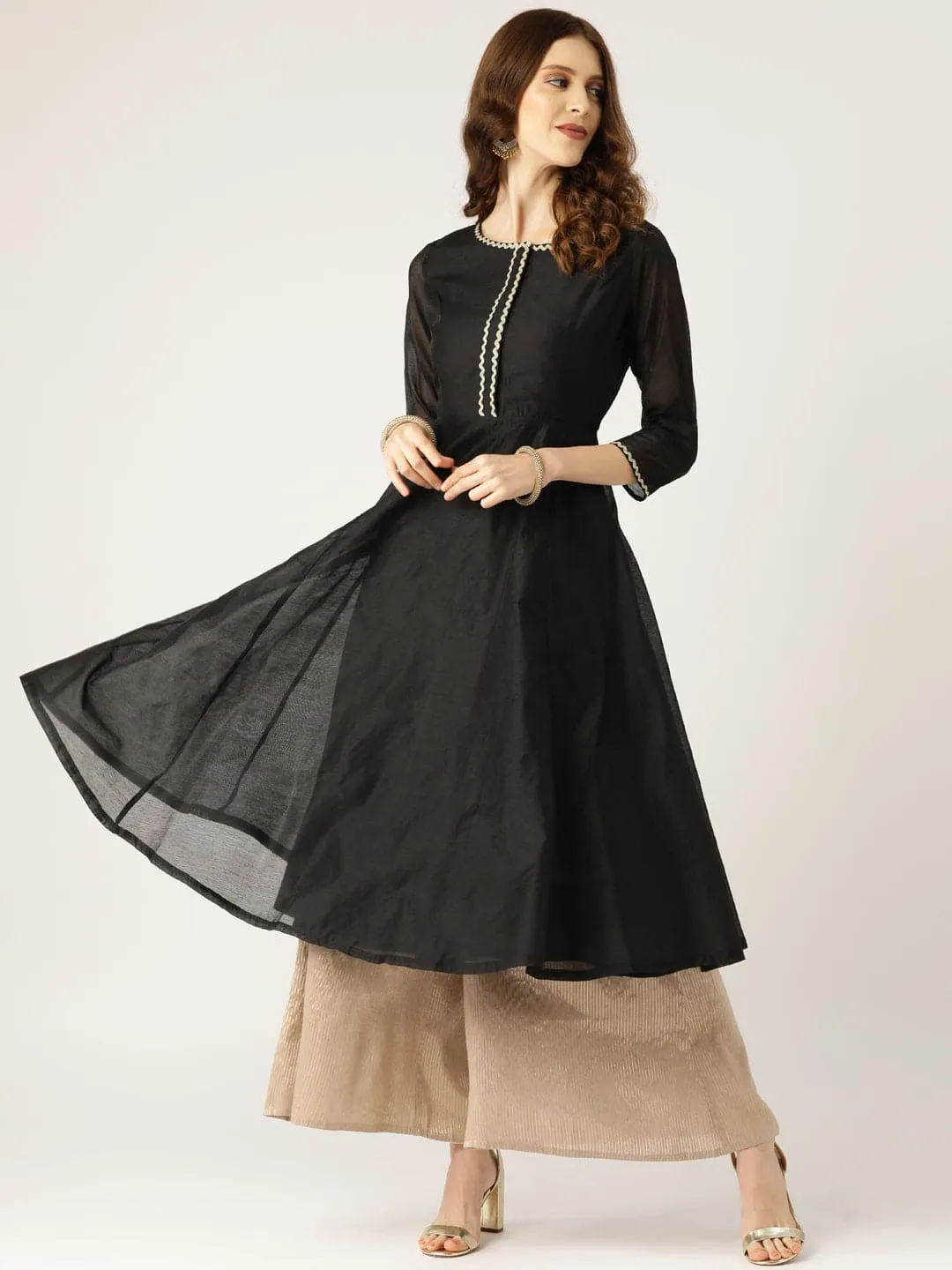 Black Chanderi Lace Anarkali Kurta