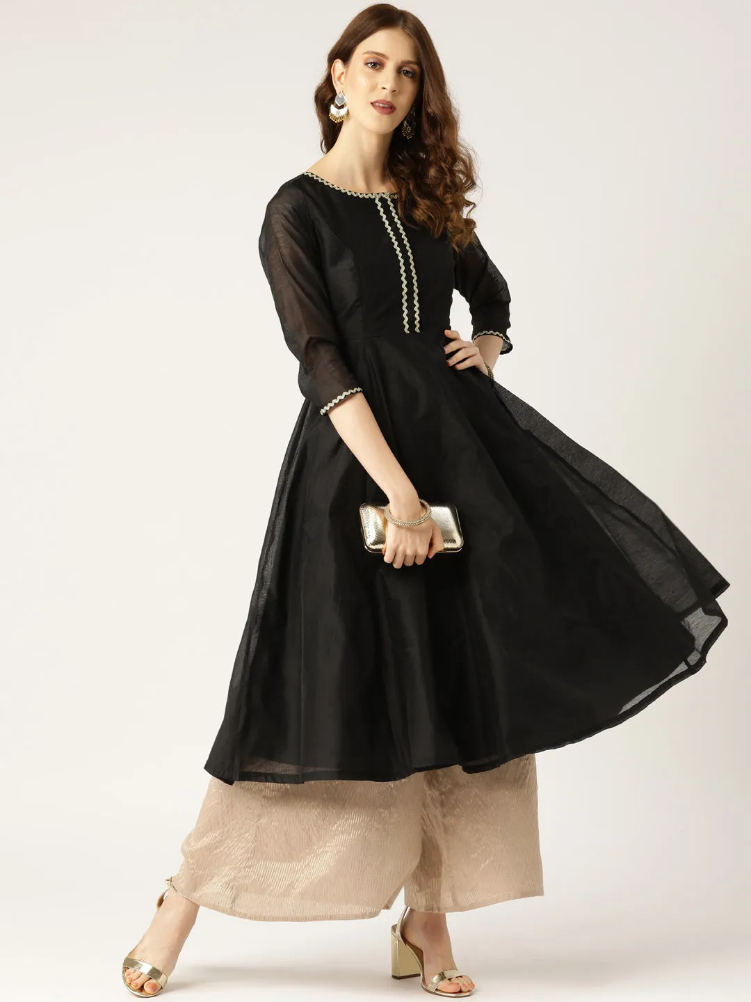 Black Chanderi Lace Anarkali Kurta