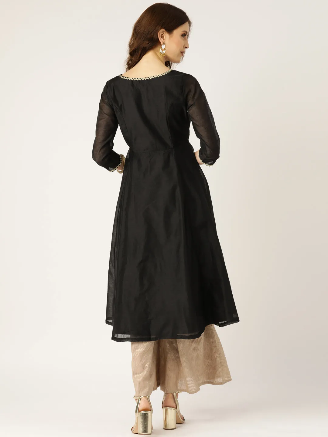 Black Chanderi Lace Anarkali Kurta