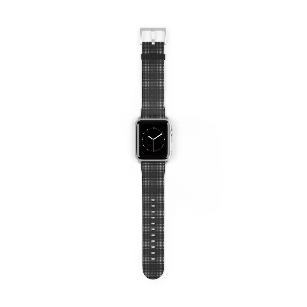 Black Gray Plaid Apple Watch Band, Tartan Print 38mm/42mm Watch Band - Made in USA