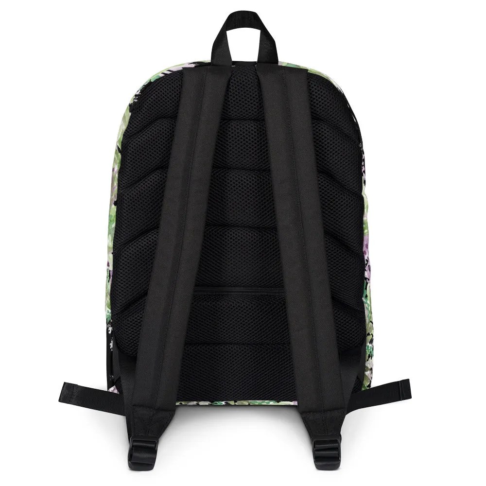 Black Lavender Backpack, Floral Print Women's Laptop Travel Commuters Bag-Made in USA/EU