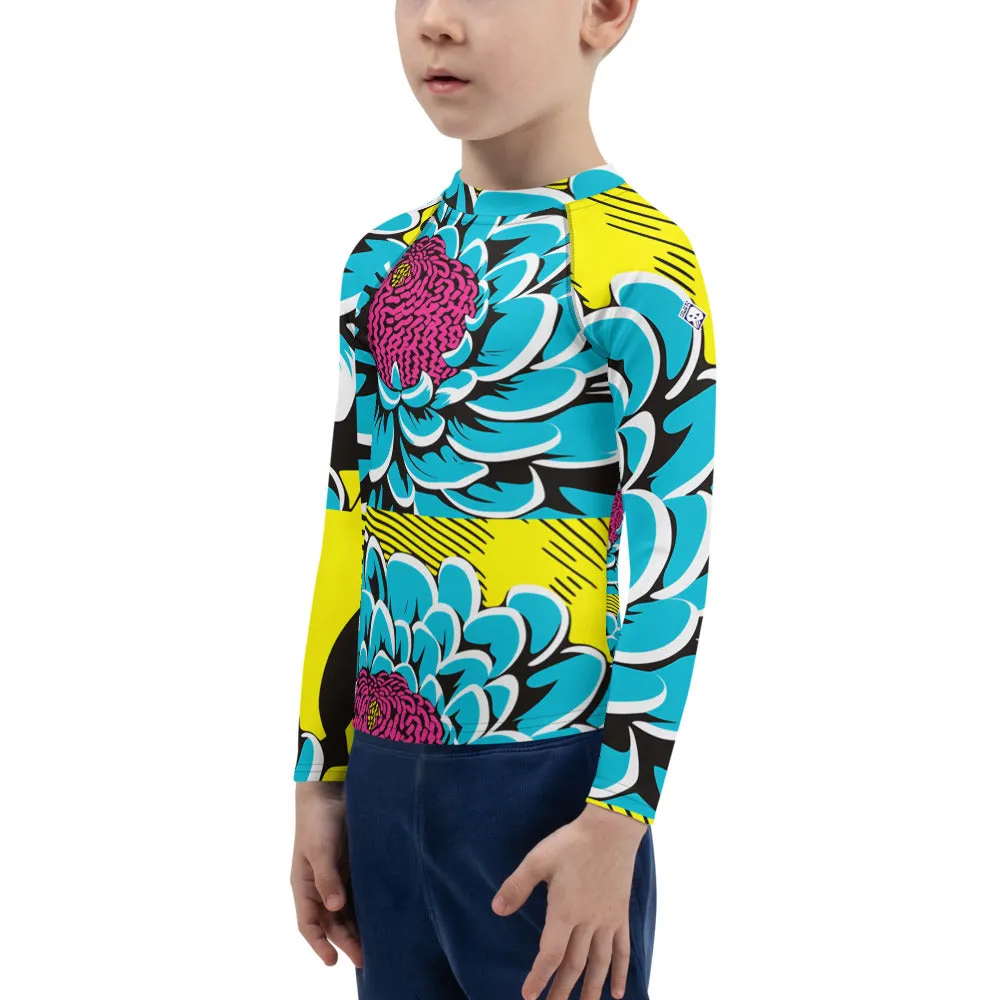 Boy's Pop Art BJJ Long Sleeve Rash Guards - Roy Lichtenstein Inspired Dahlia Print 002