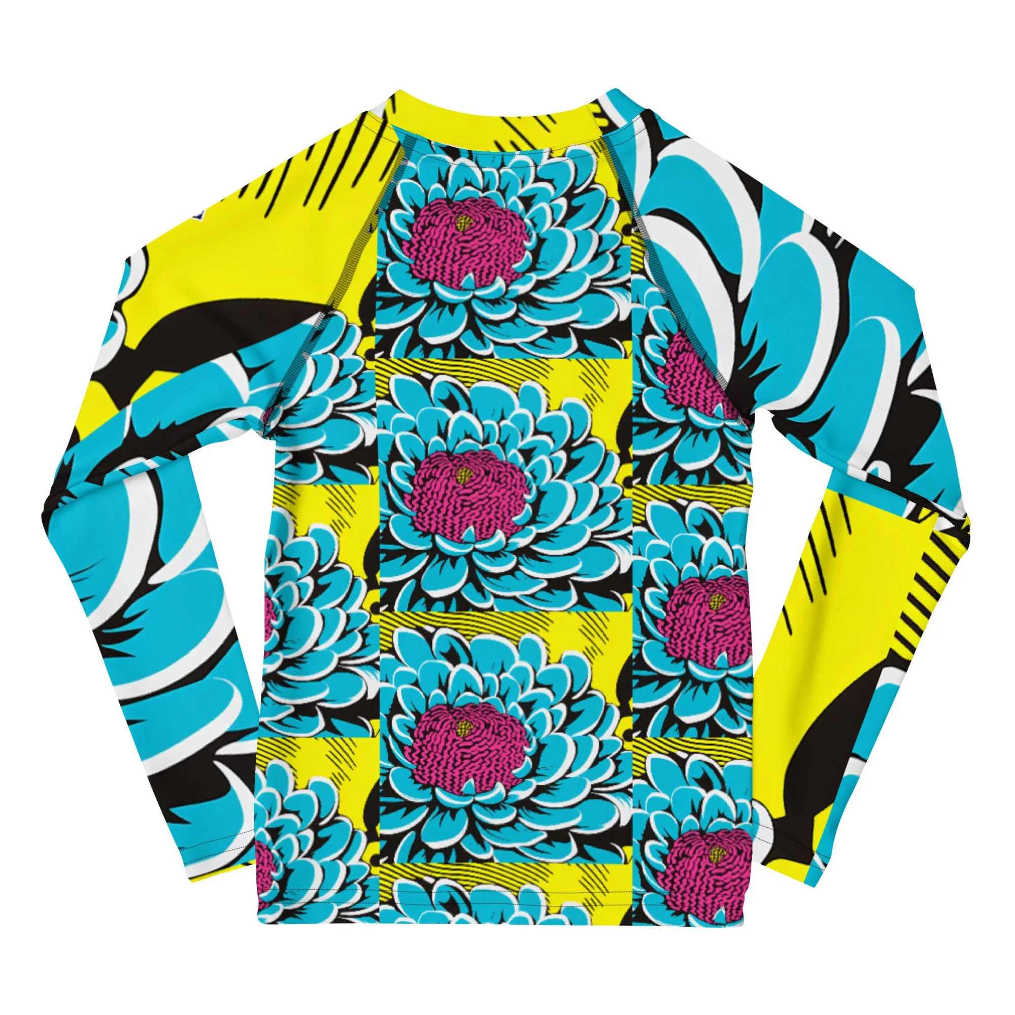 Boy's Pop Art BJJ Long Sleeve Rash Guards - Roy Lichtenstein Inspired Dahlia Print 002