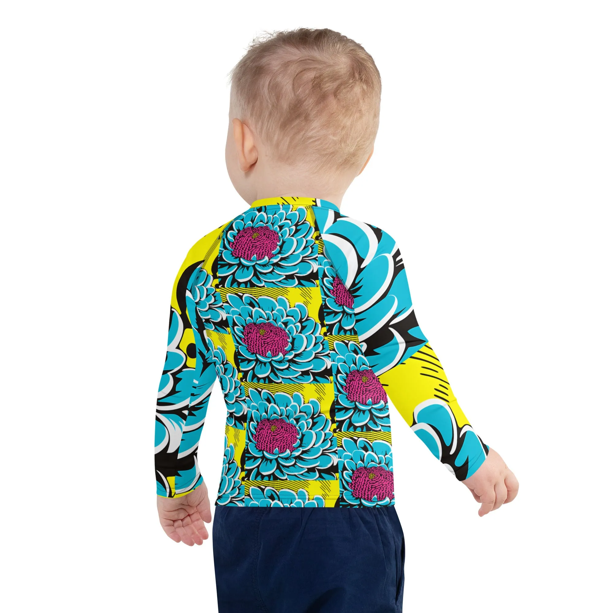 Boy's Pop Art BJJ Long Sleeve Rash Guards - Roy Lichtenstein Inspired Dahlia Print 002