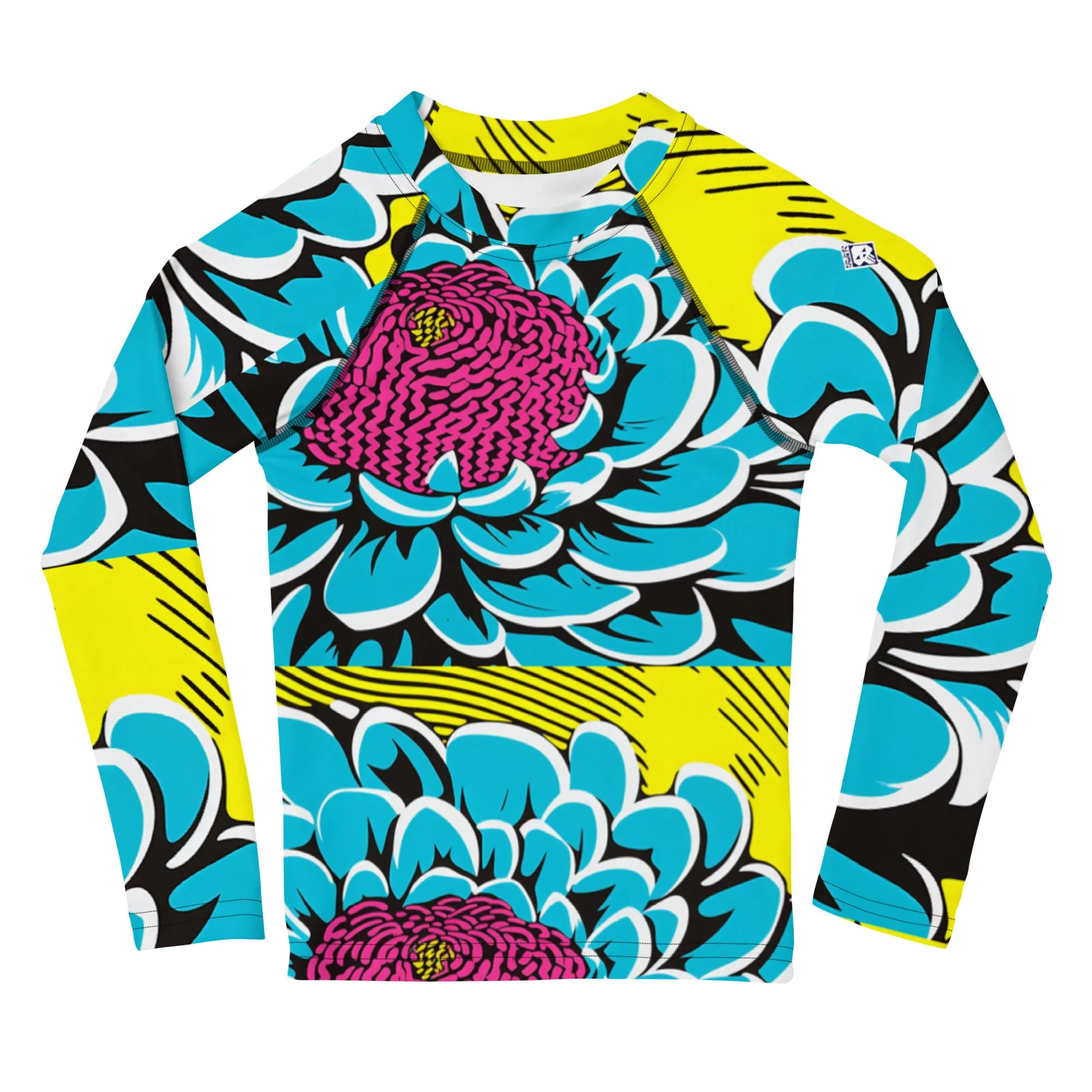 Boy's Pop Art BJJ Long Sleeve Rash Guards - Roy Lichtenstein Inspired Dahlia Print 002