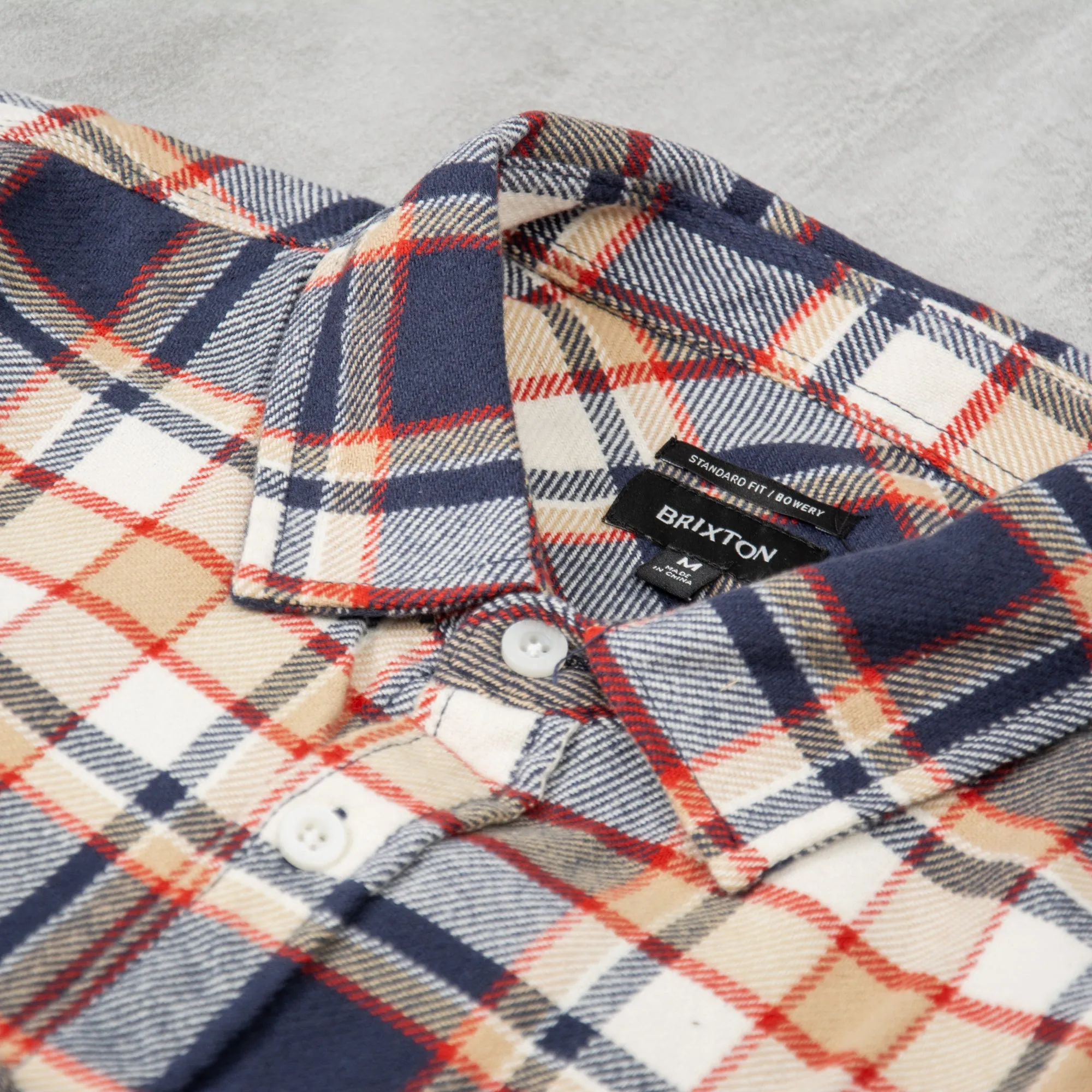 Brixton Bowery L/S Flannel Shirt - Washed Navy / Barn Red / Off White