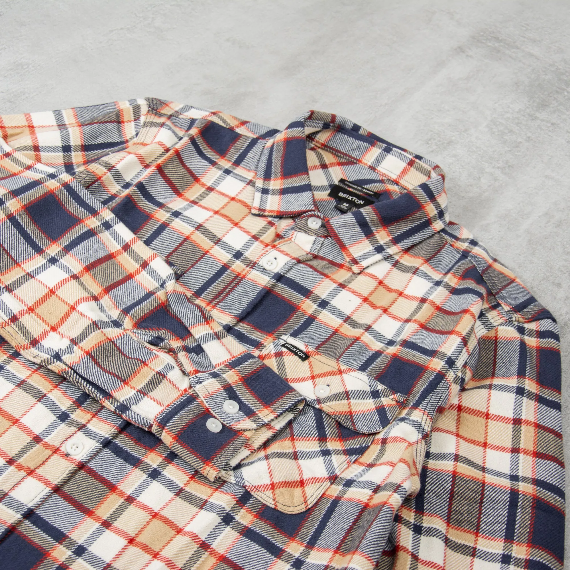 Brixton Bowery L/S Flannel Shirt - Washed Navy / Barn Red / Off White