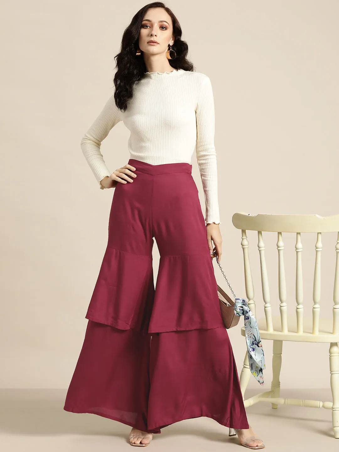 Burgundy Frilly Liva Pants