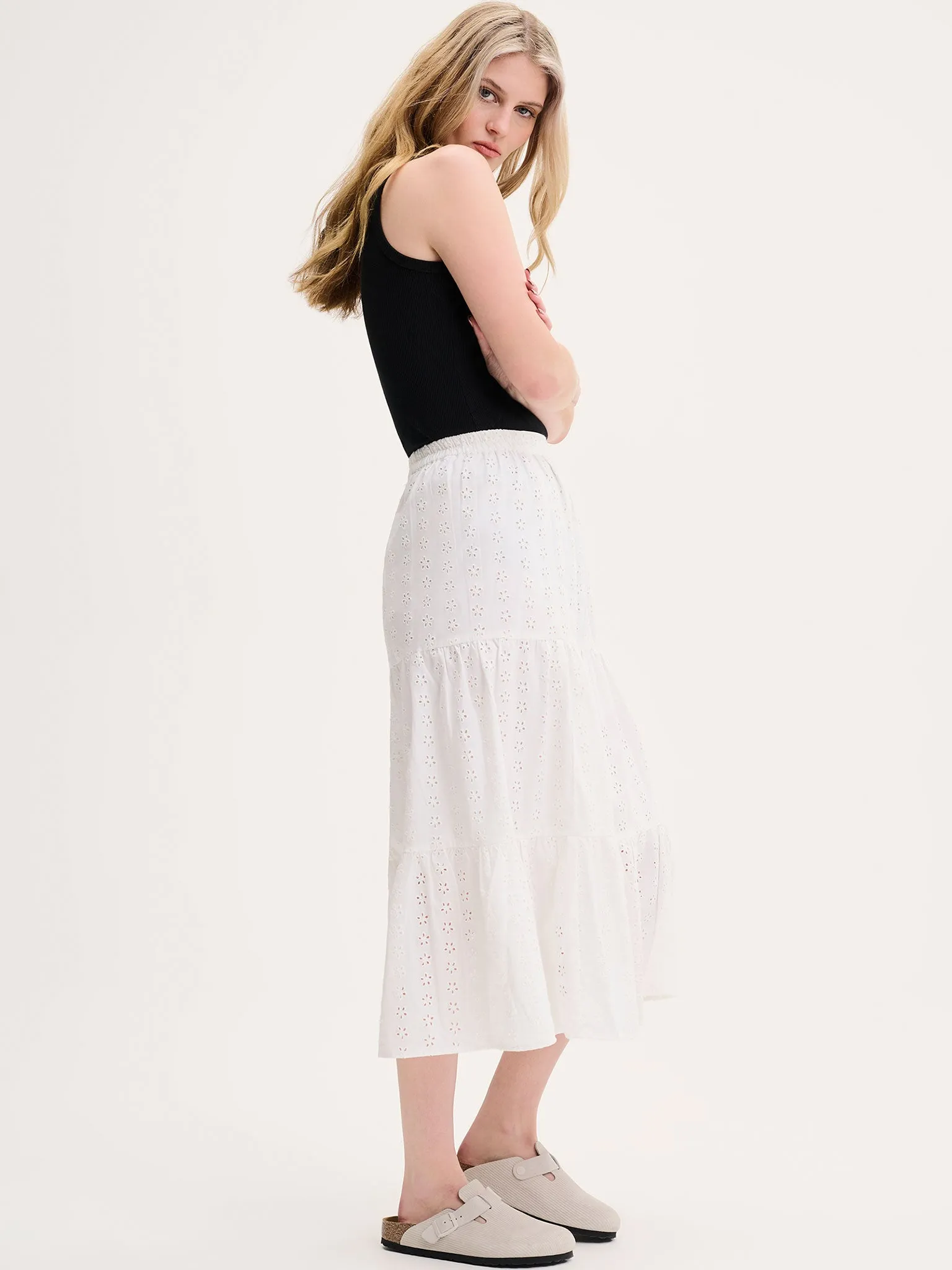 Carmellite Tiered Skirt in White