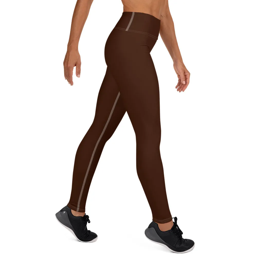 Casual Elegance: Solid Color Workout Leggings for Women - Chocolate