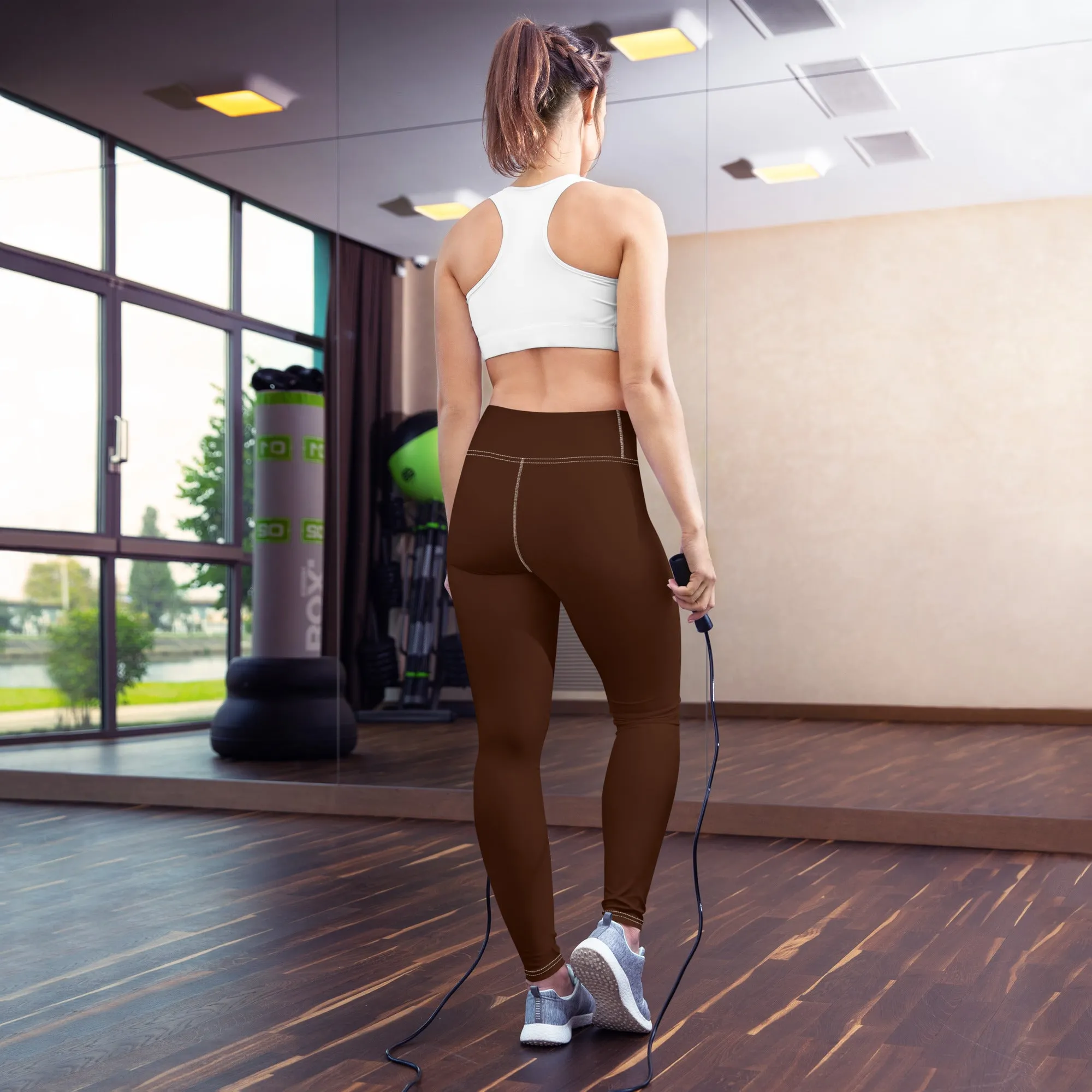 Casual Elegance: Solid Color Workout Leggings for Women - Chocolate