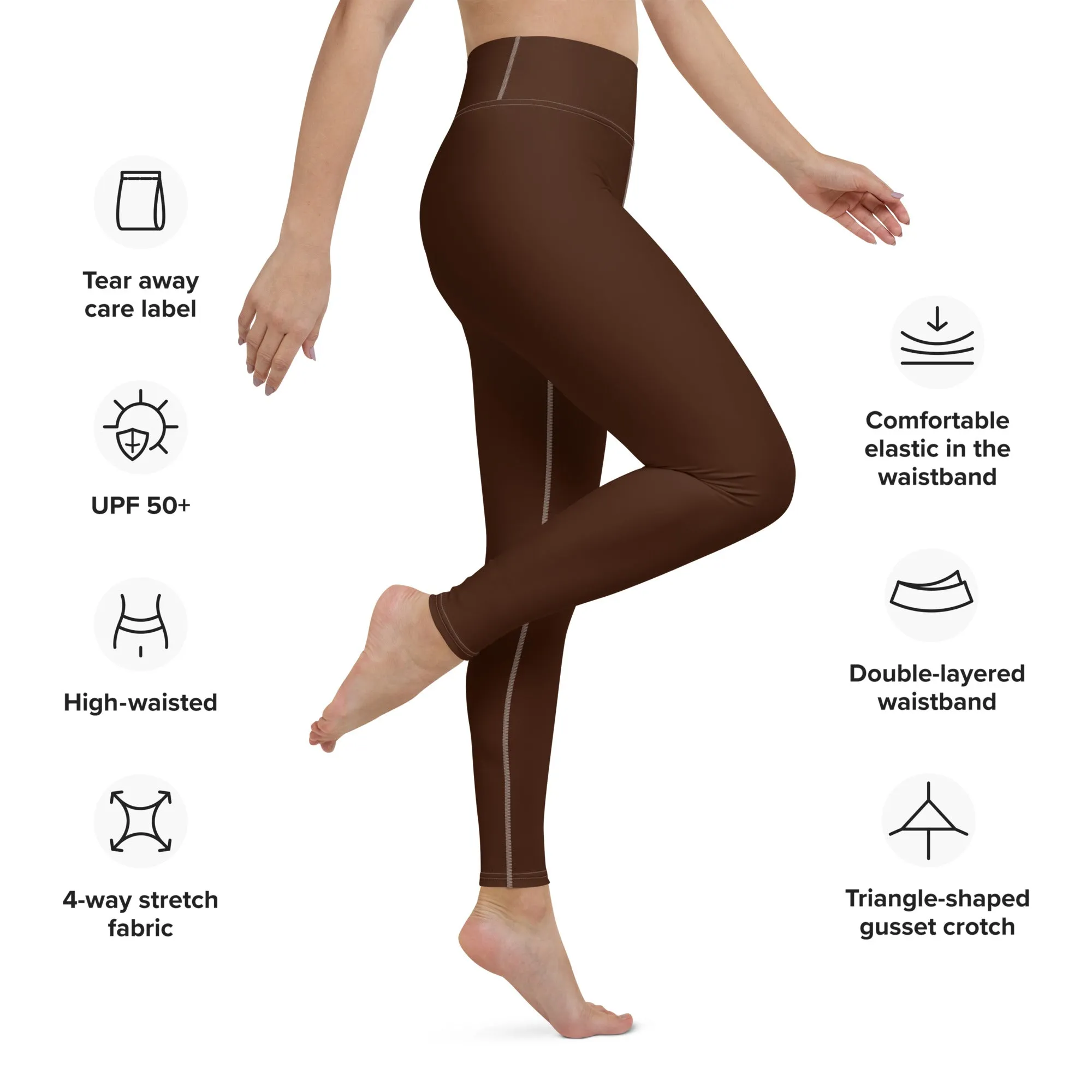 Casual Elegance: Solid Color Workout Leggings for Women - Chocolate