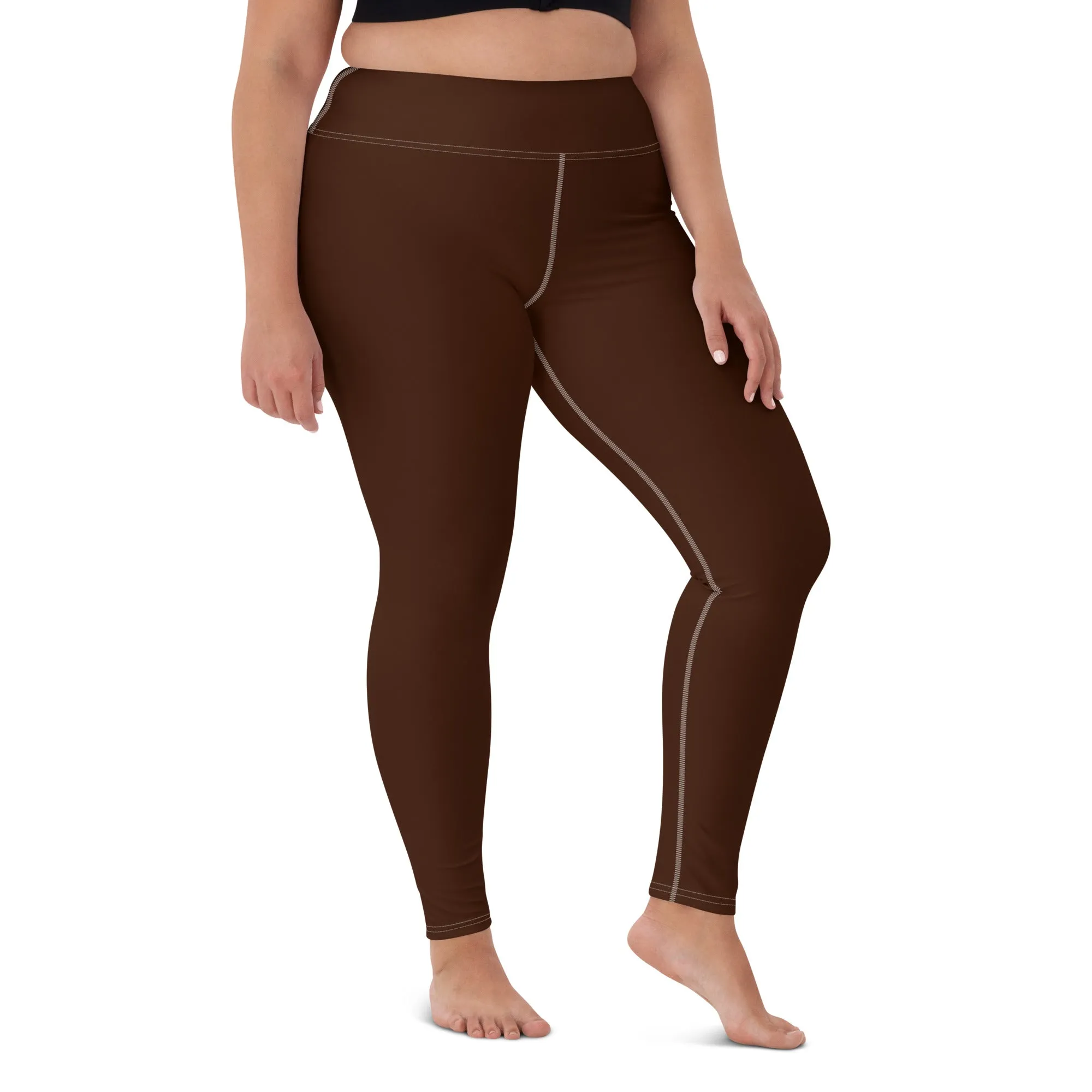 Casual Elegance: Solid Color Workout Leggings for Women - Chocolate