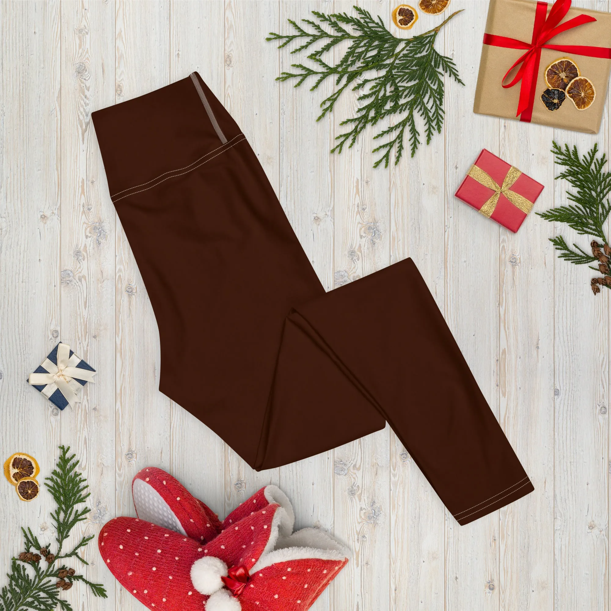 Casual Elegance: Solid Color Workout Leggings for Women - Chocolate