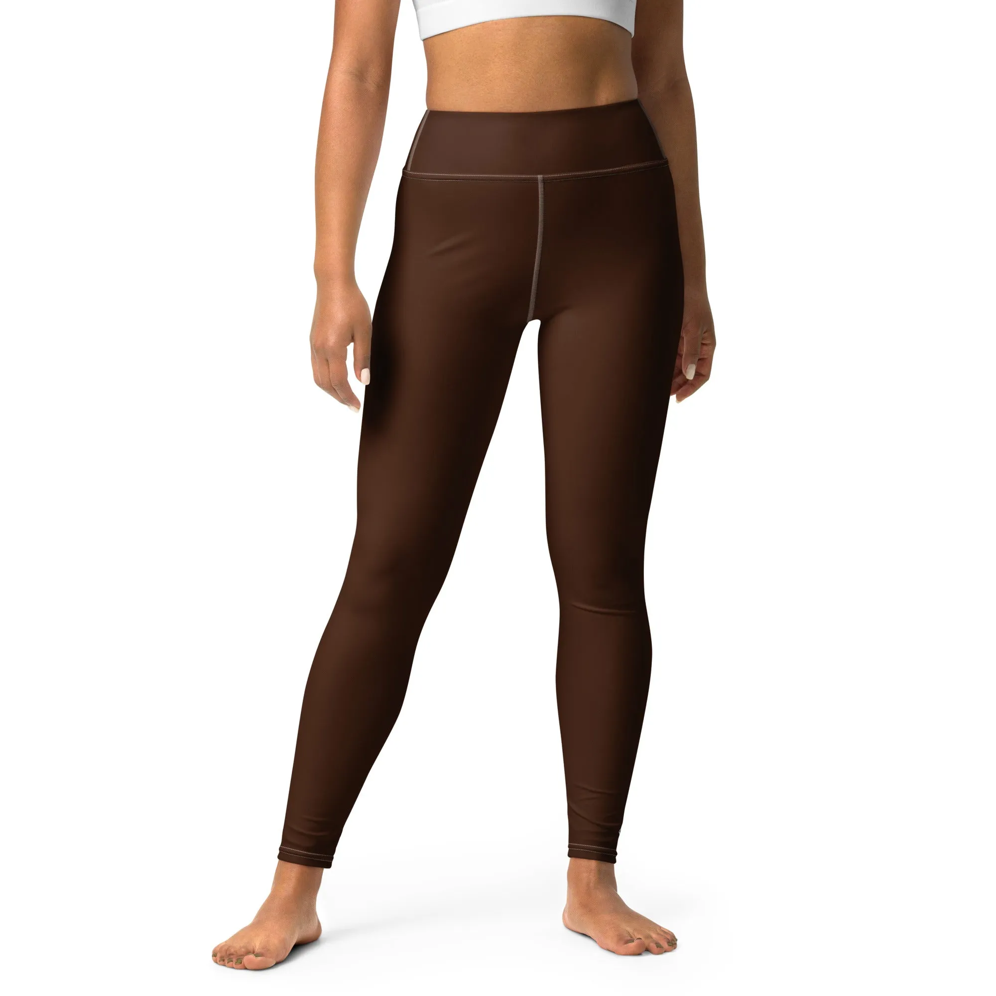 Casual Elegance: Solid Color Workout Leggings for Women - Chocolate