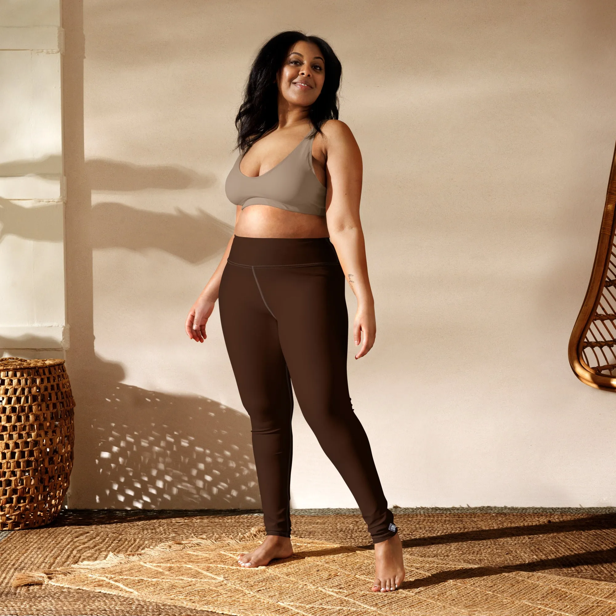 Casual Elegance: Solid Color Workout Leggings for Women - Chocolate