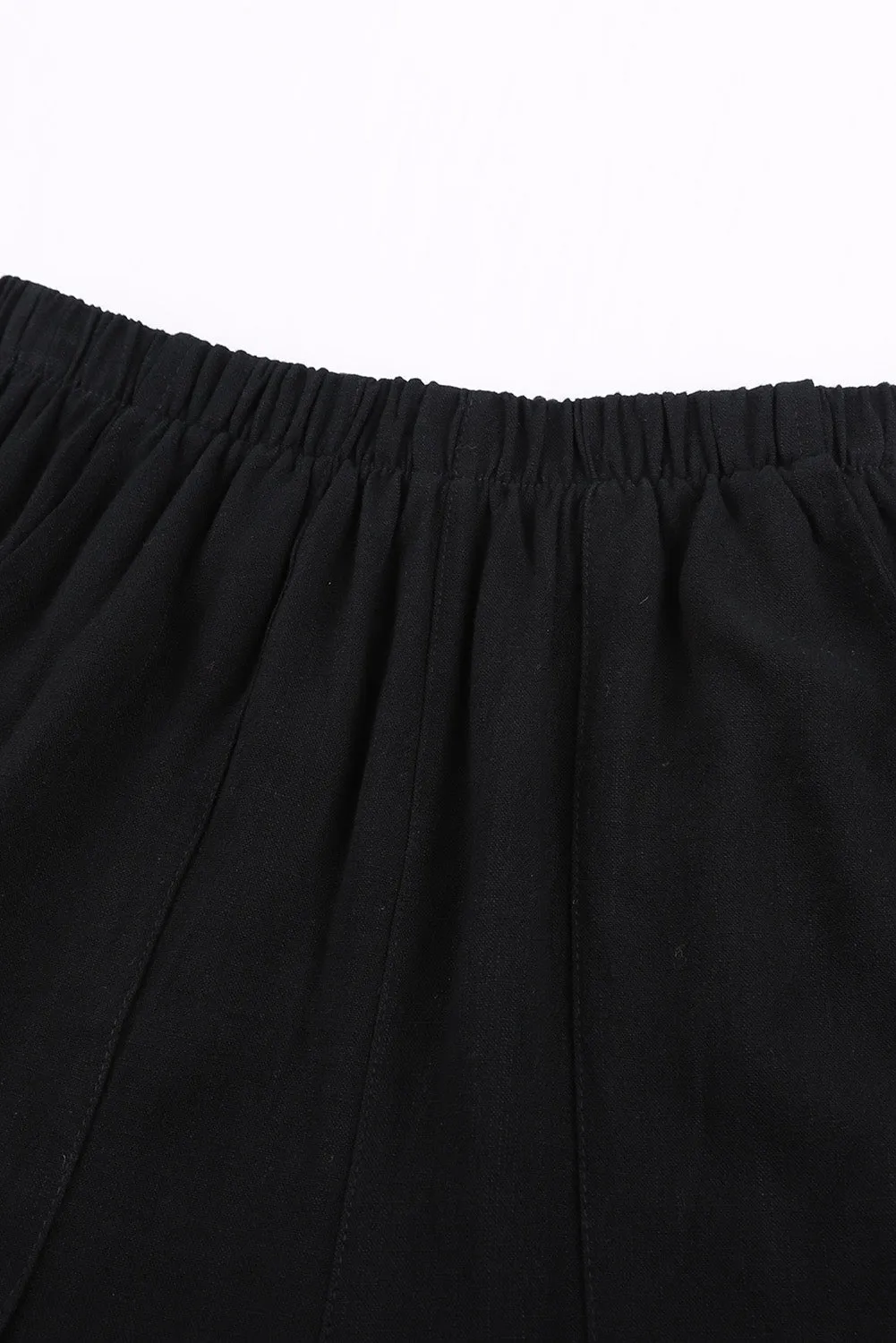 Casual Pocketed Flutter Black Linen Cotton Shorts