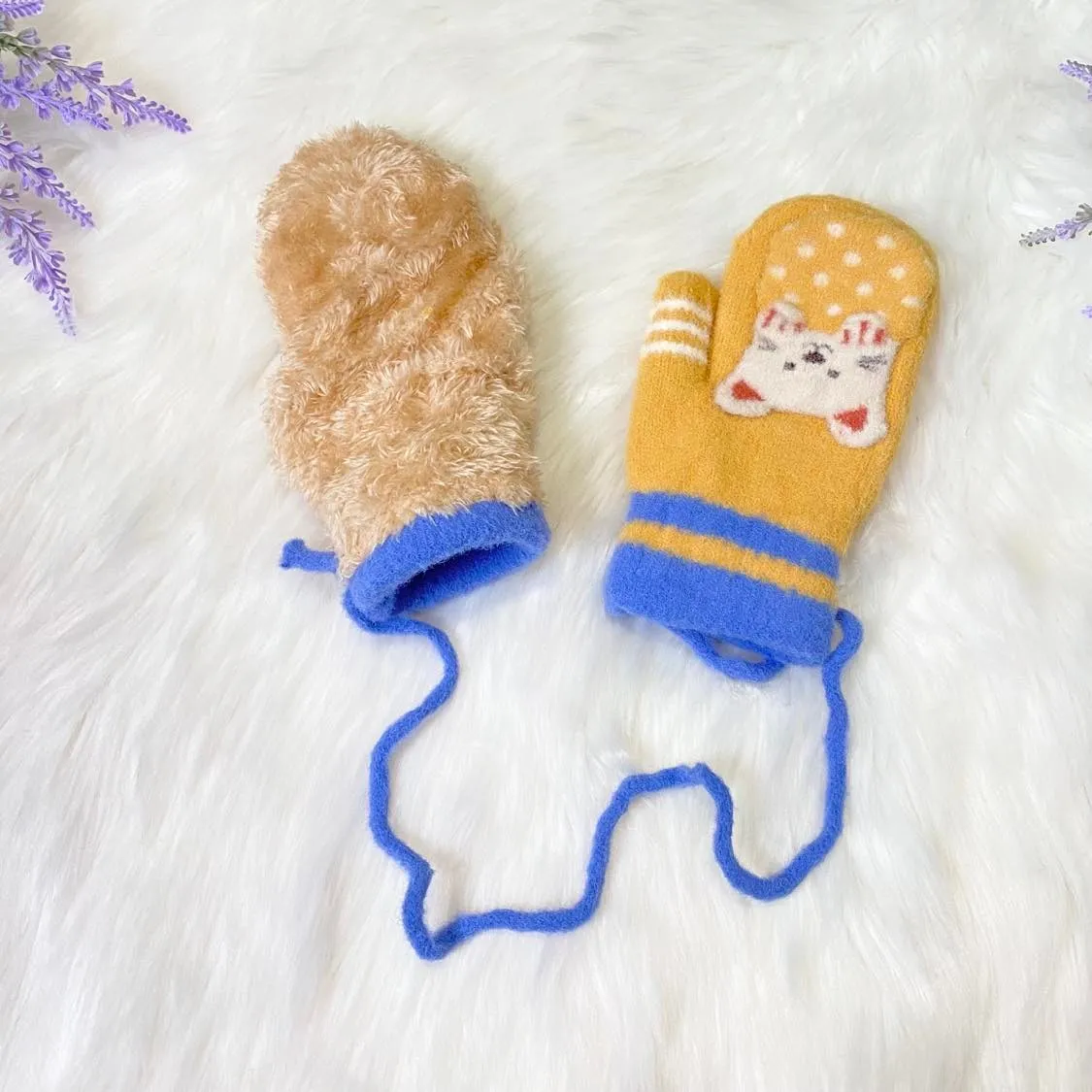 Cat Unisex Kids Winter Mitten with String